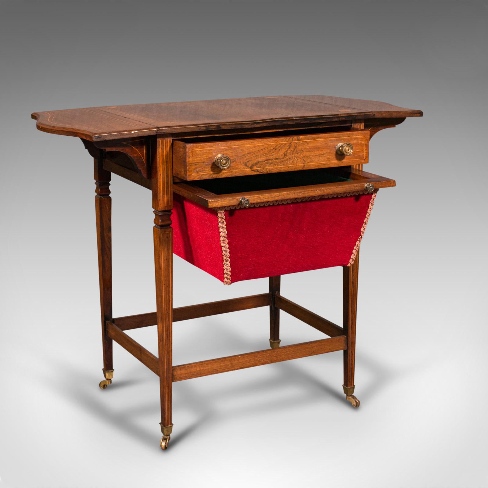 Antique Drop Leaf Sewing Table, English, Rosewood, Side, Lamp, Regency c.1820 (1 of 12)