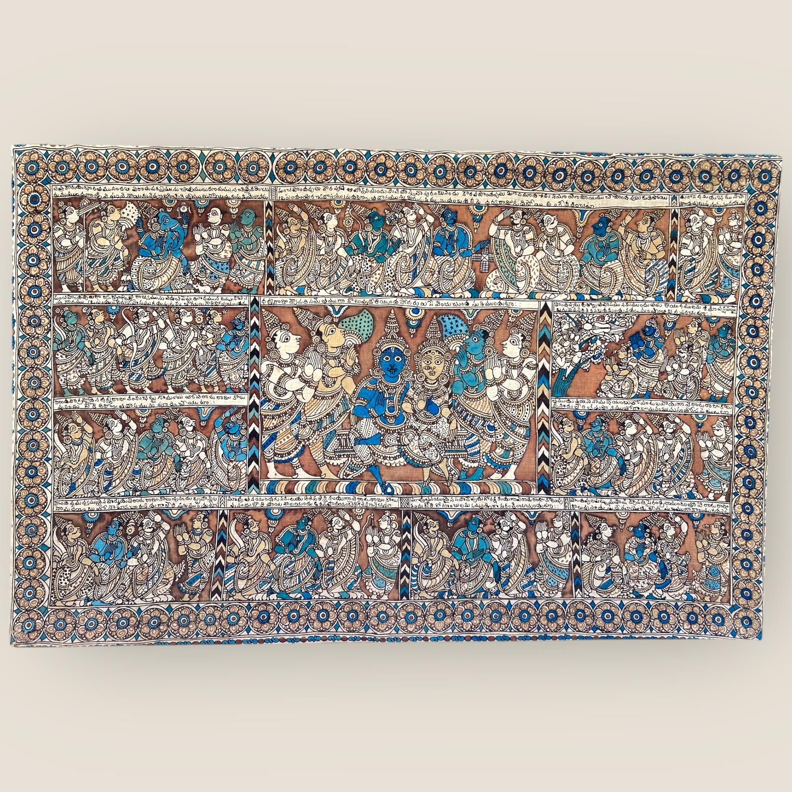 Antique Large Indian Kalamkari Temple Painting Hindu Story Textile Wall Art (2) (1 of 13)