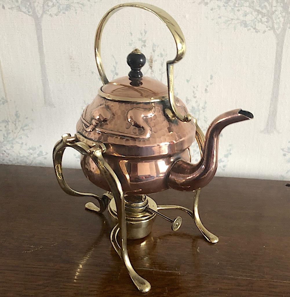 Victorian Art Nouveau Copper & Brass Kettle & Stand c.1890 (1 of 5)