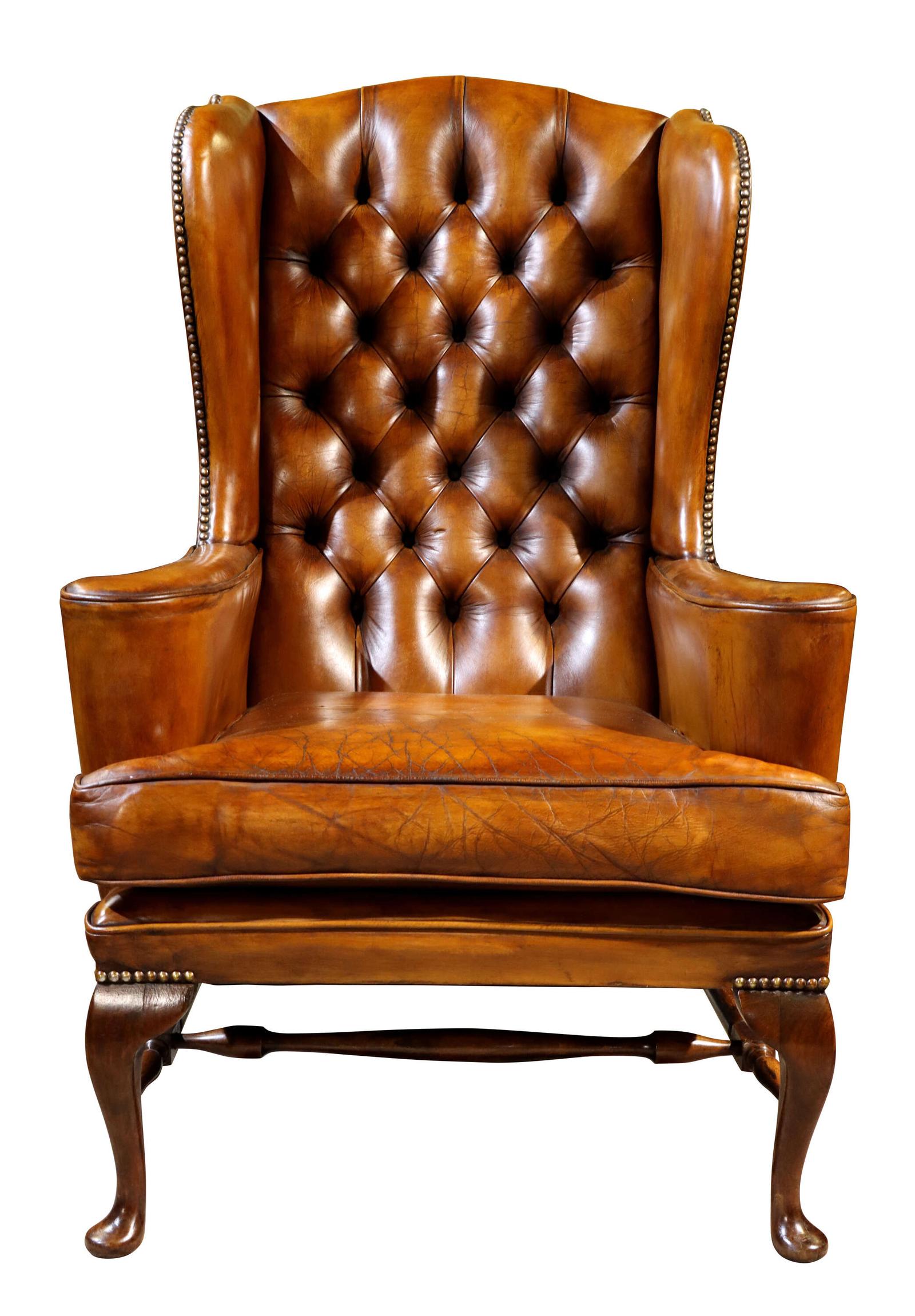 Mahogany & Tan Leather Wingback Armchair (1 of 5) Mahogany & Tan Leather Wingback Armchair (1 of 5)
