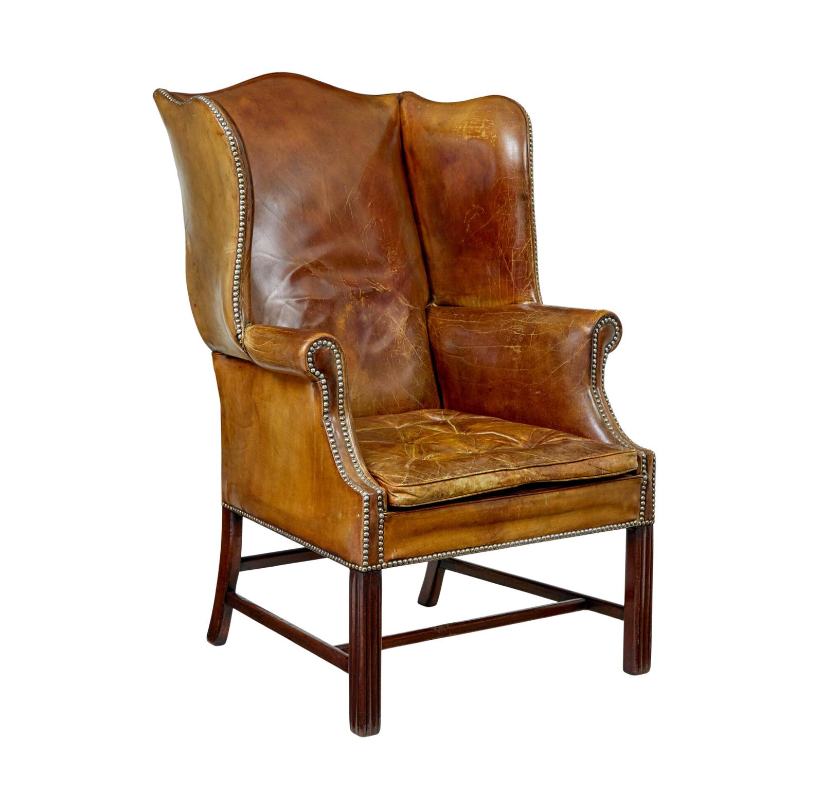 Early 20th Century Tan Leather Wing Back Armchair (1 of 11)