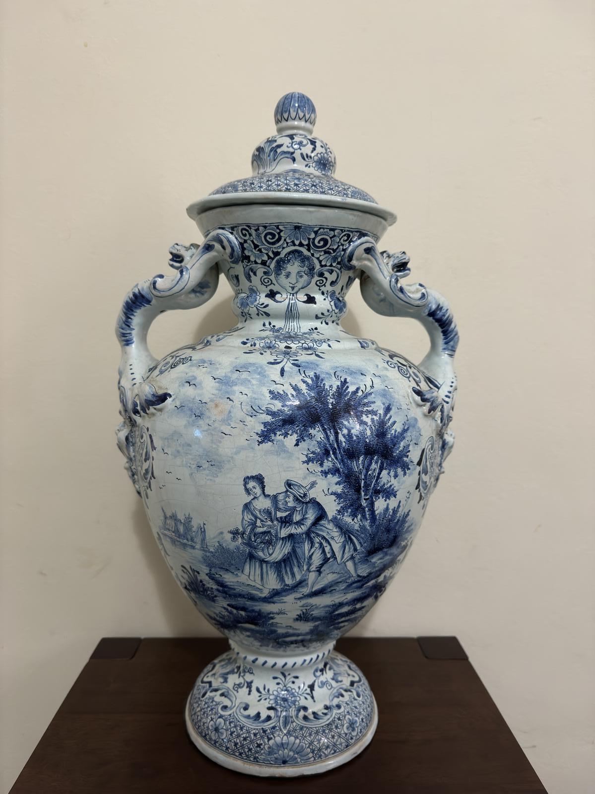 18th Century Large Delft Urn / Vase with Handles (1 of 13)