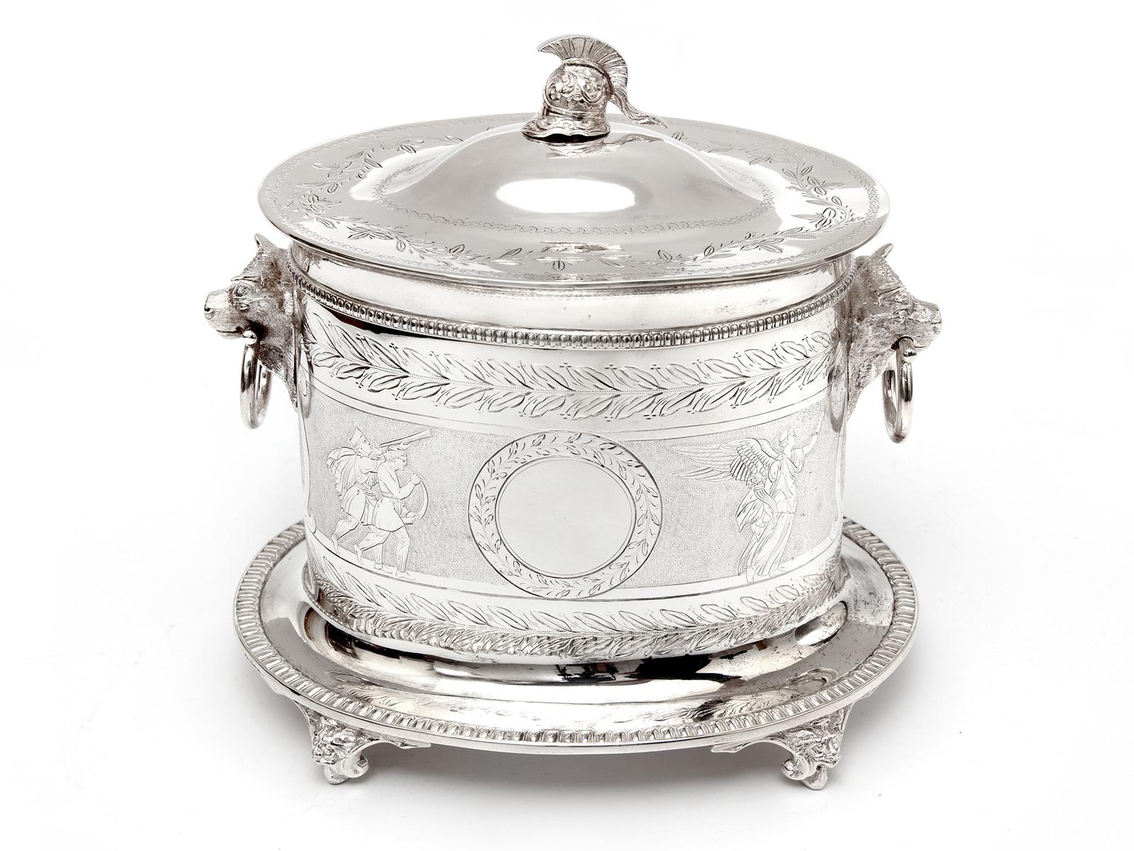 Victorian Silver Plated Biscuit Box with a Roman Helmet Finial and Roman Warrior Frieze (1 of 10) Victorian Silver Plated Biscuit Box with a Roman Helmet Finial and Roman Warrior Frieze (1 of 10)
