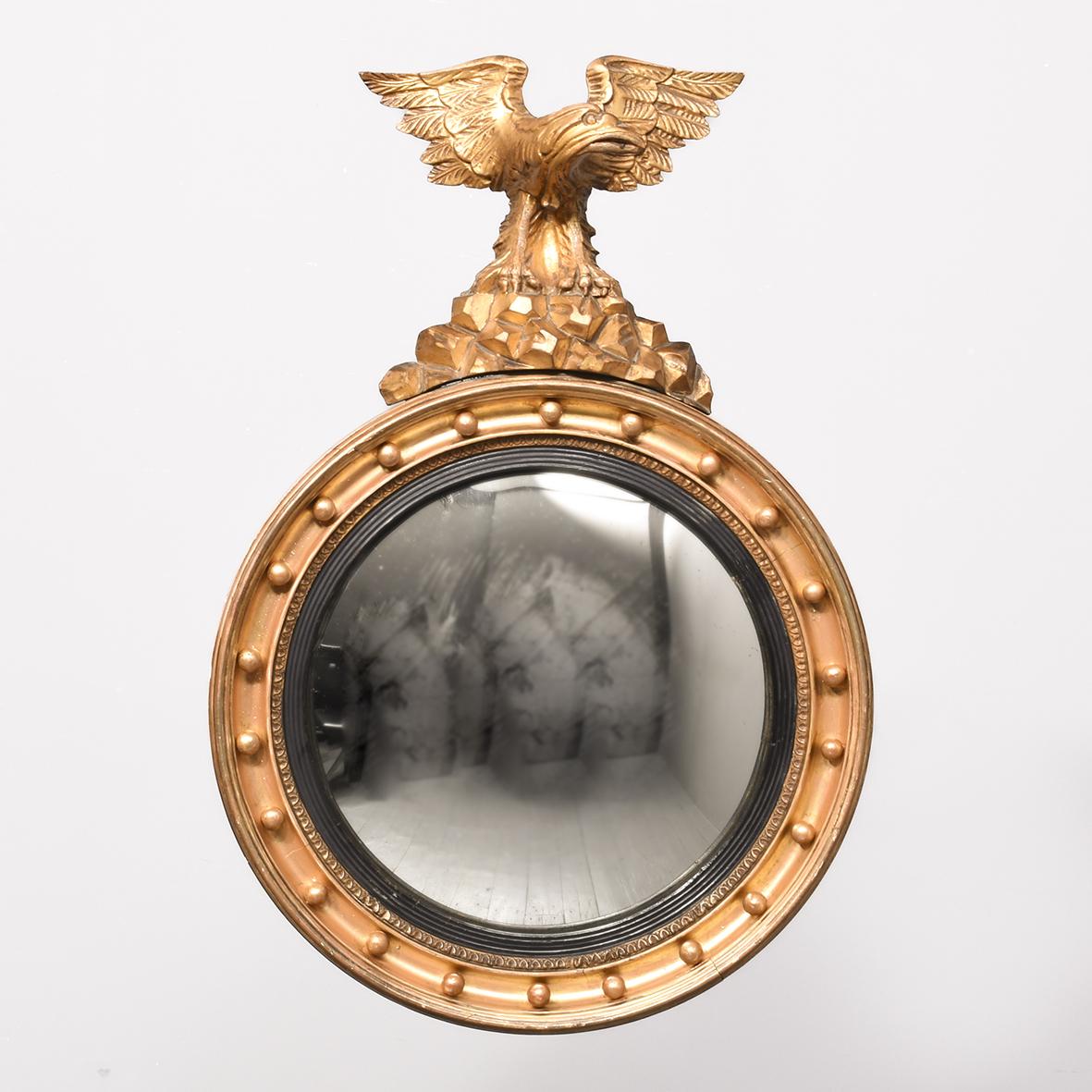 Regency Period Eagle-mounted Carved Giltwood Convex Mirror (1 of 7)