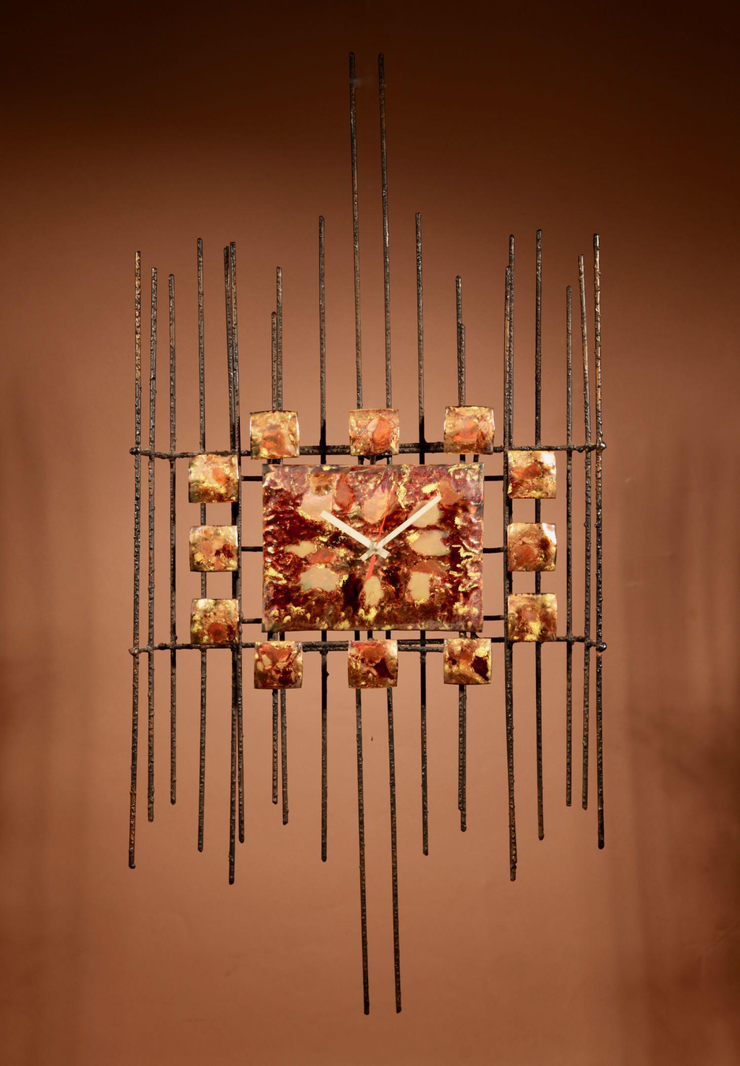 Brutalist Period Iron and Enamel Wall Clock c 1960 (1 of 10)