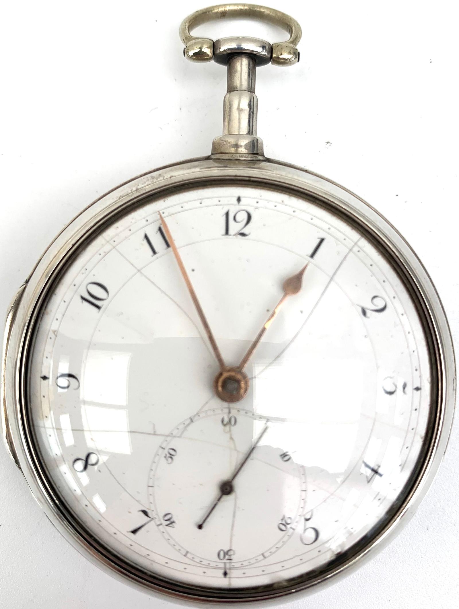 Silver Pair Case Pocket Watch Fusee Verge Escapement Key Wind Enamel Dial by James Smith of London (1 of 8)