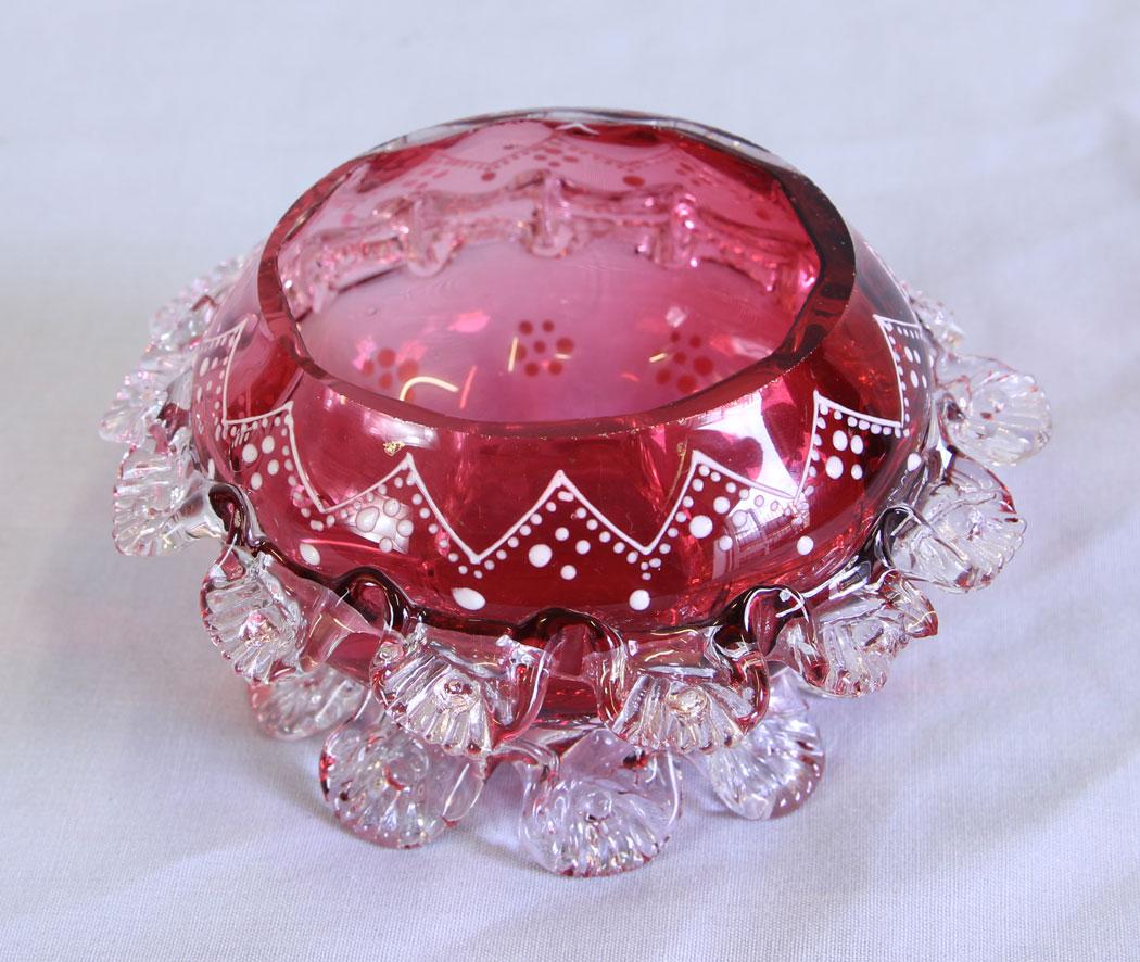 Antique Frilled Decorated Cranberry Glass Salt (1 of 7)