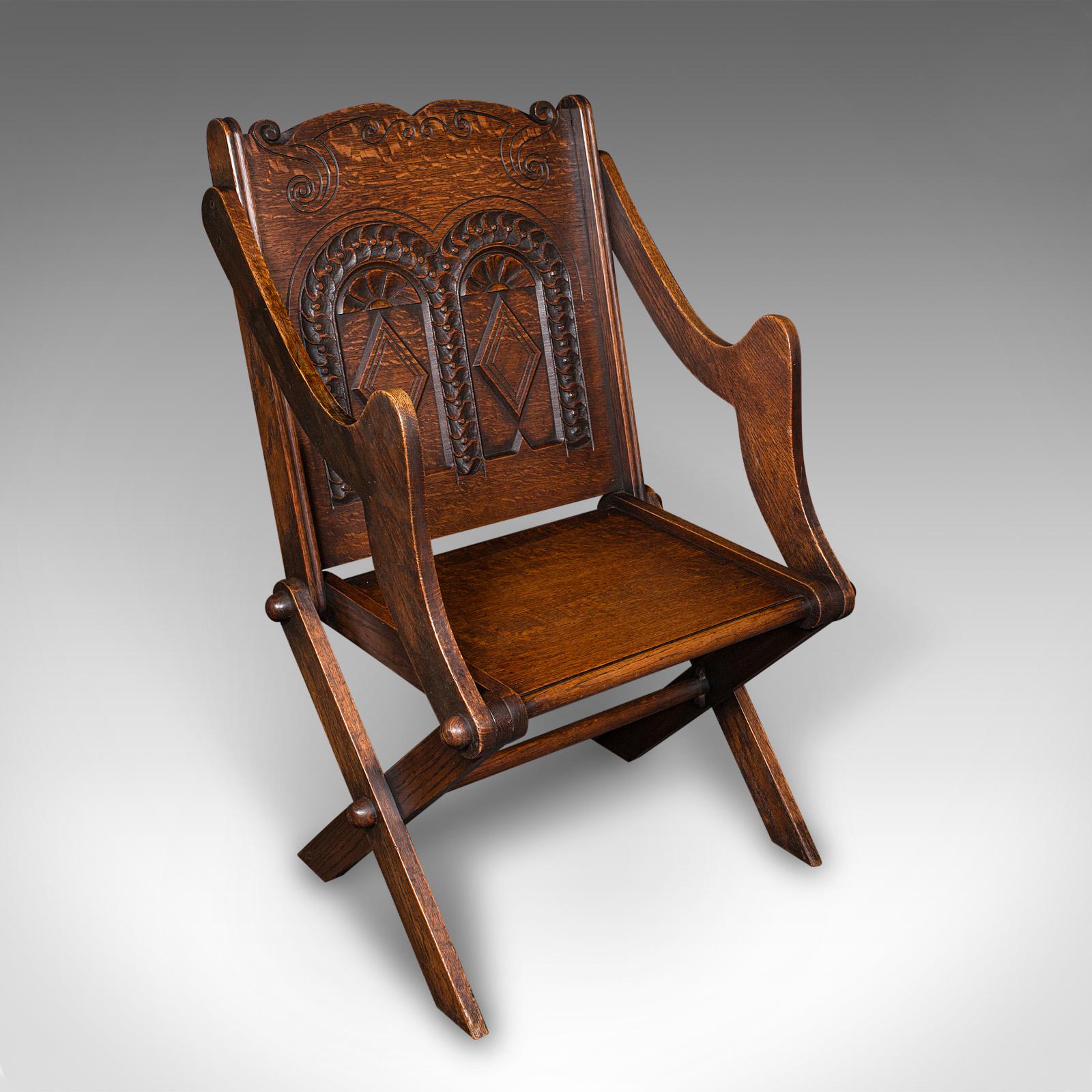 Antique Glastonbury Chair, Welsh Oak, Gothic Revival Elbow Seat - Victorian c.1880 (1 of 12)