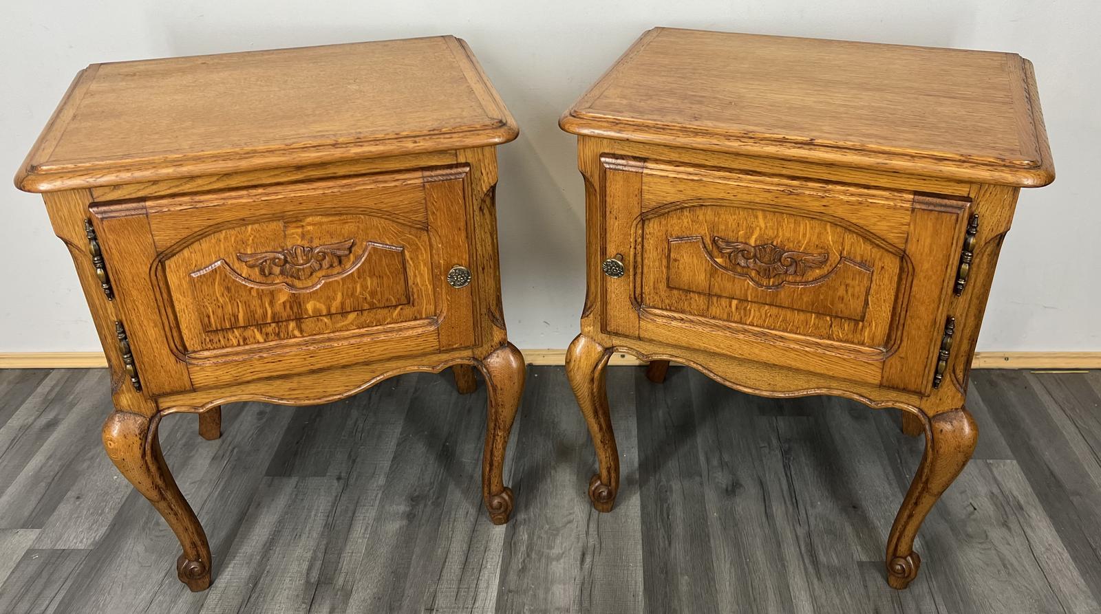 Pair of Bedside Tables Vintage French Oak Nightstands Carved Cabinets (1 of 14) Pair of Bedside Tables Vintage French Oak Nightstands Carved Cabinets (1 of 14)