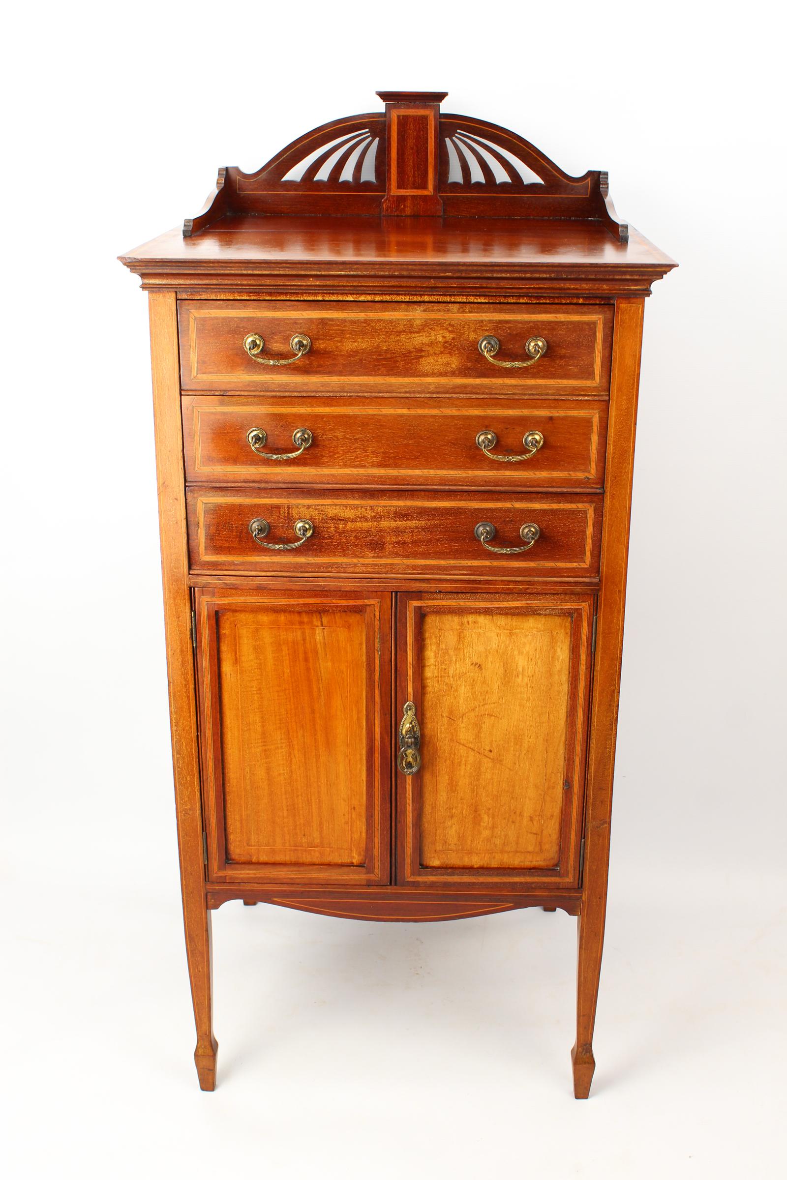 Edwardian Mahogany & Inlaid Music Cabinet with Label (1 of 13) Edwardian Mahogany & Inlaid Music Cabinet with Label (1 of 13)