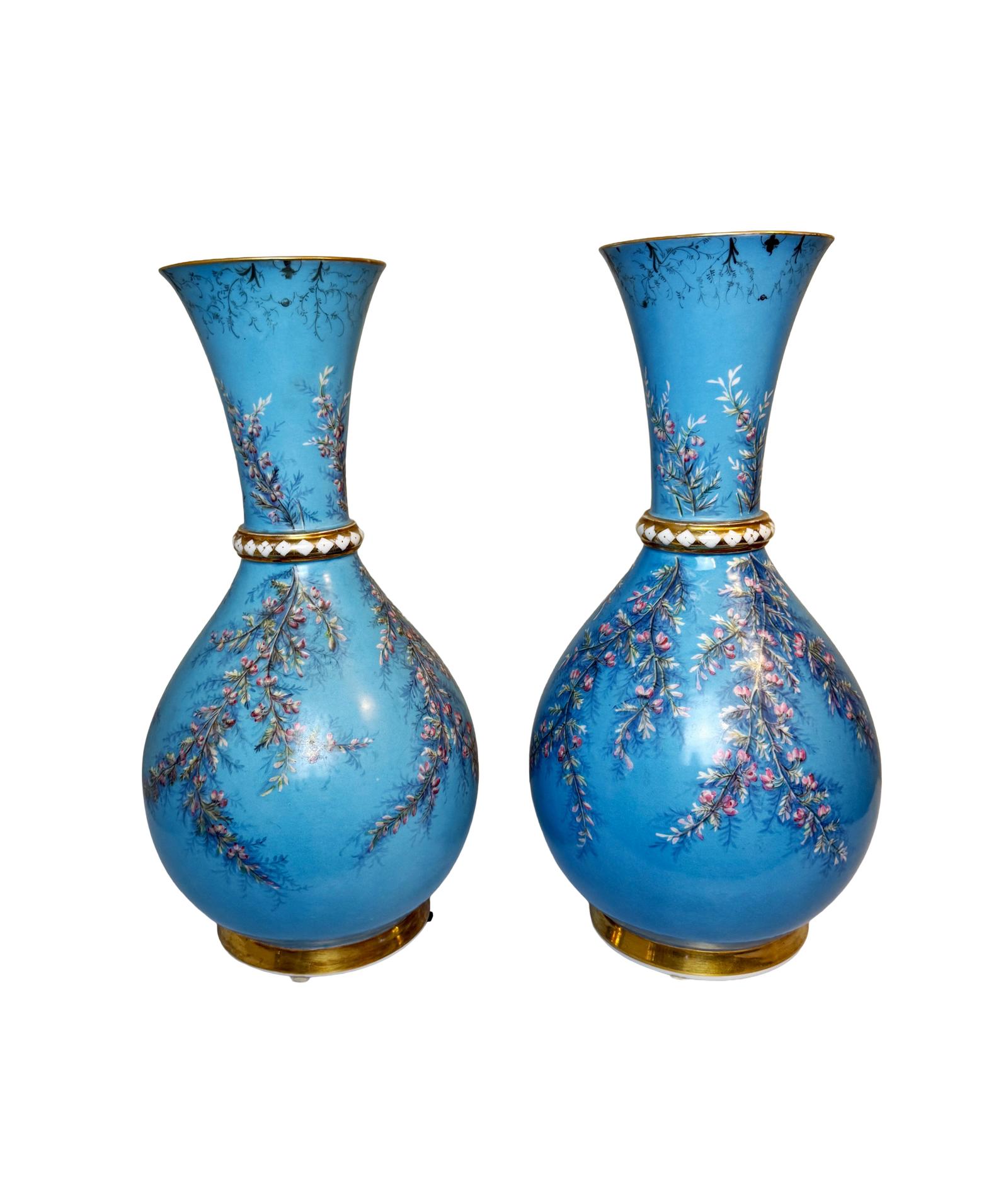 Antique Pair of Oversized Paris Porcelain Hand Painted Vases (1 of 7) Antique Pair of Oversized Paris Porcelain Hand Painted Vases (1 of 7)