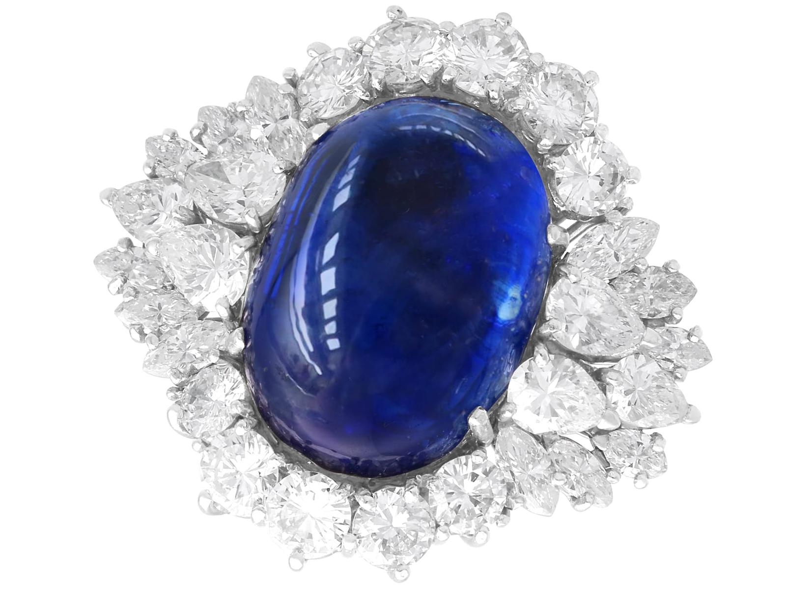 Vintage 16ct Ceylon Sapphire & 4.95ct Diamond, Platinum Cluster Ring c.1980 (1 of 14)
