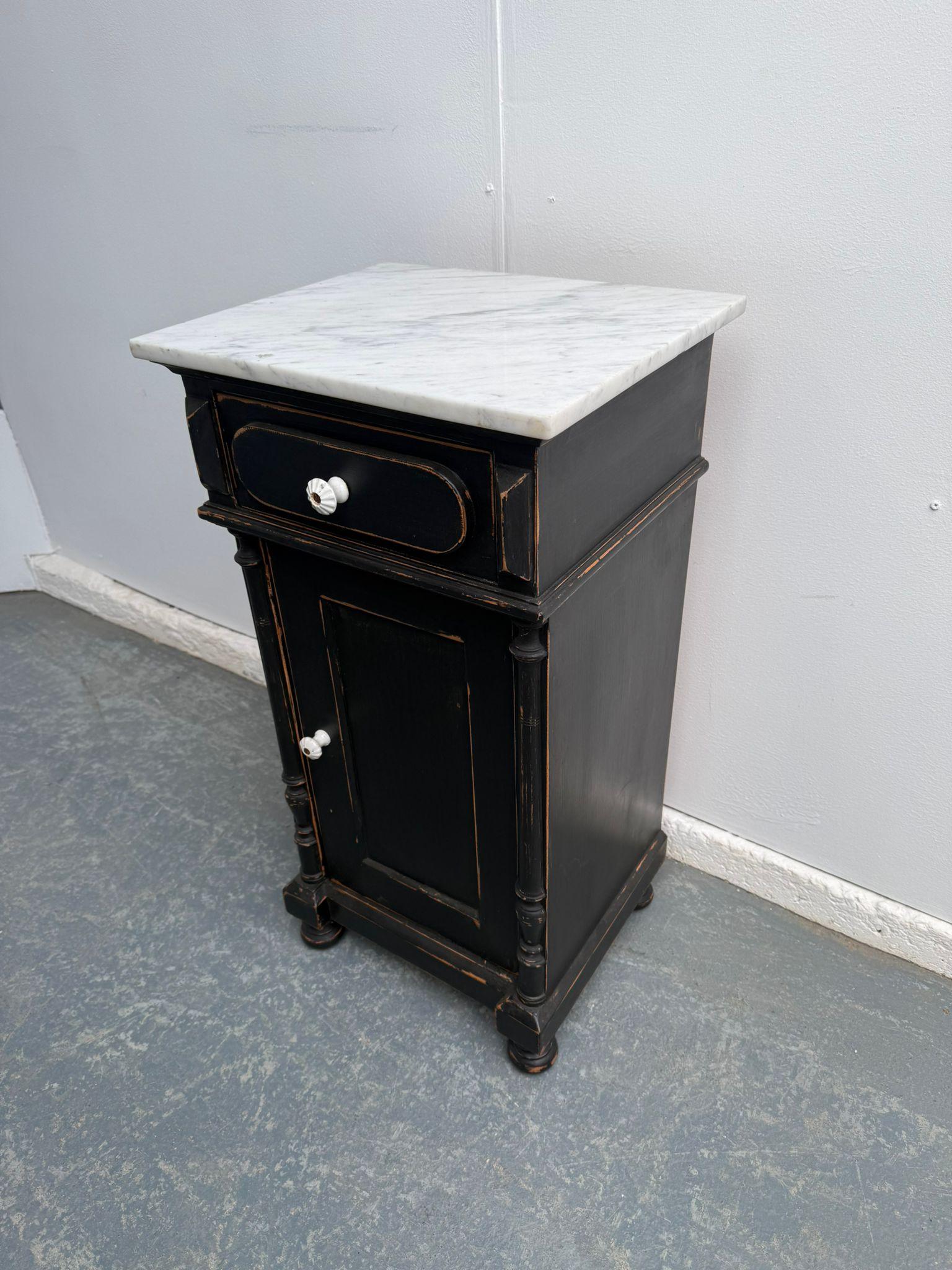 A Genuine Hungarian Antique Pine Painted Black Marble Victorian Bedside Cabinet (1 of 9) A Genuine Hungarian Antique Pine Painted Black Marble Victorian Bedside Cabinet (1 of 9)