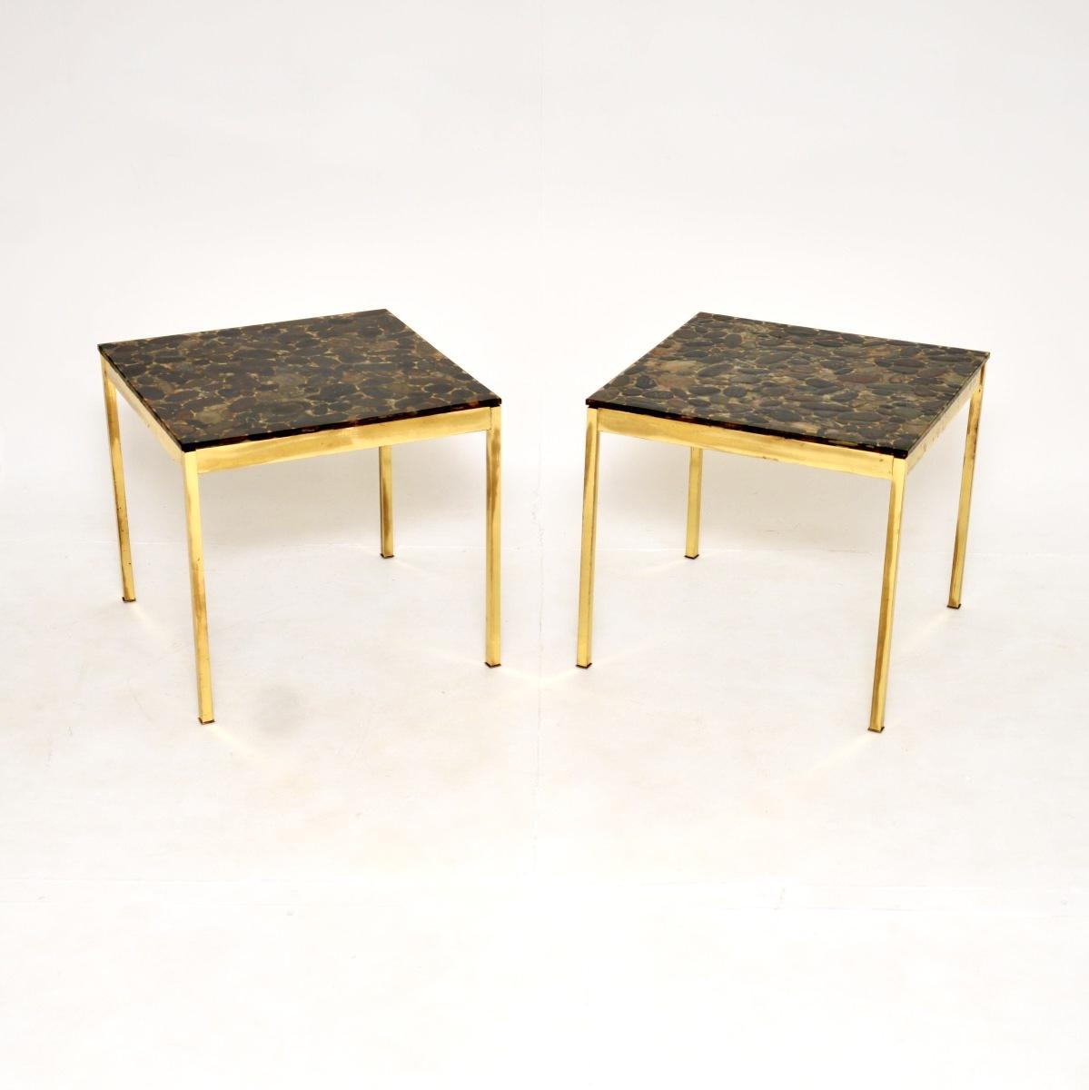 Pair of Vintage Swedish Brass & Stone Side Tables (1 of 12)