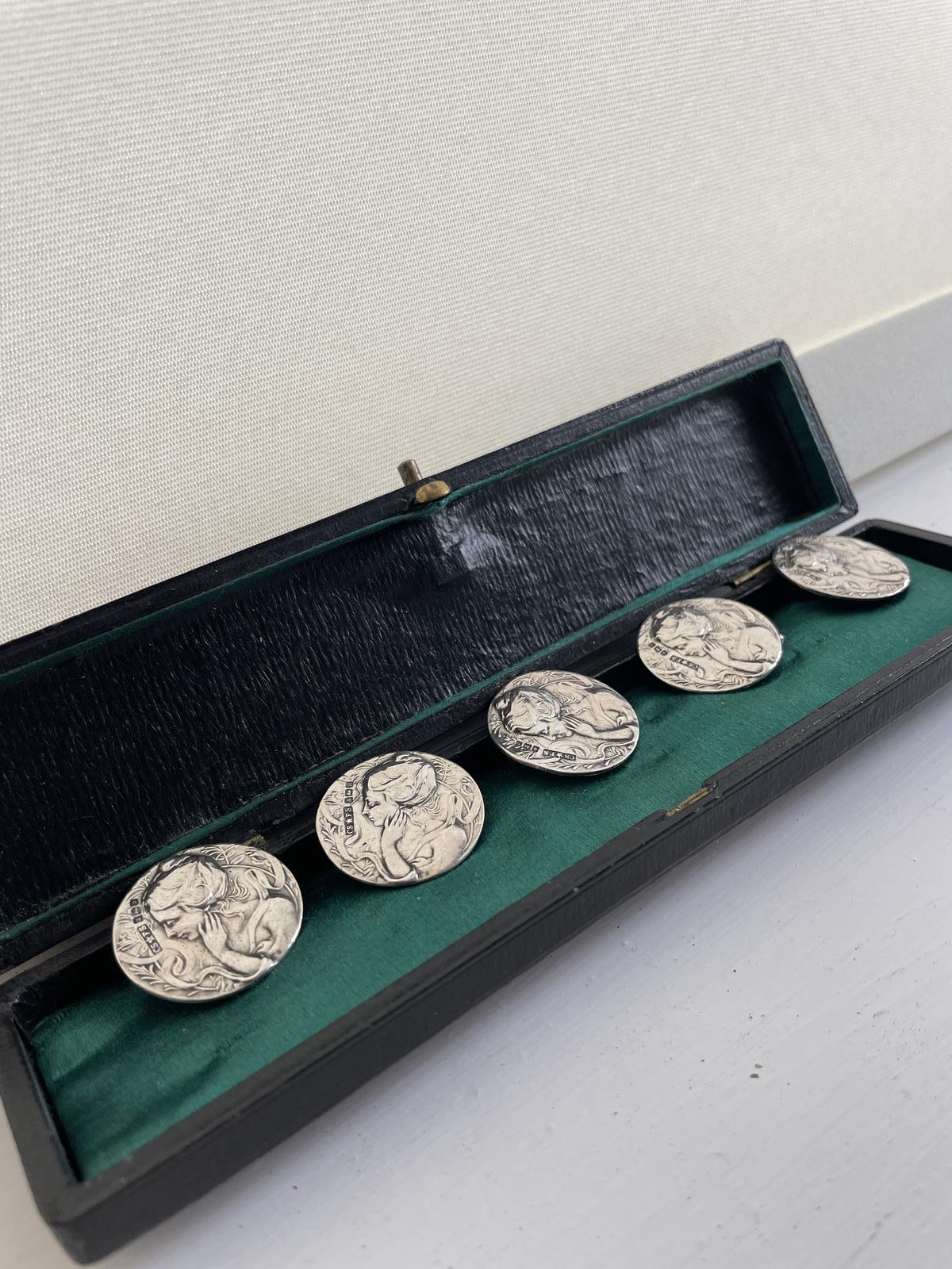 Silver Art Nouveau "Lady" Button Set (1 of 3)