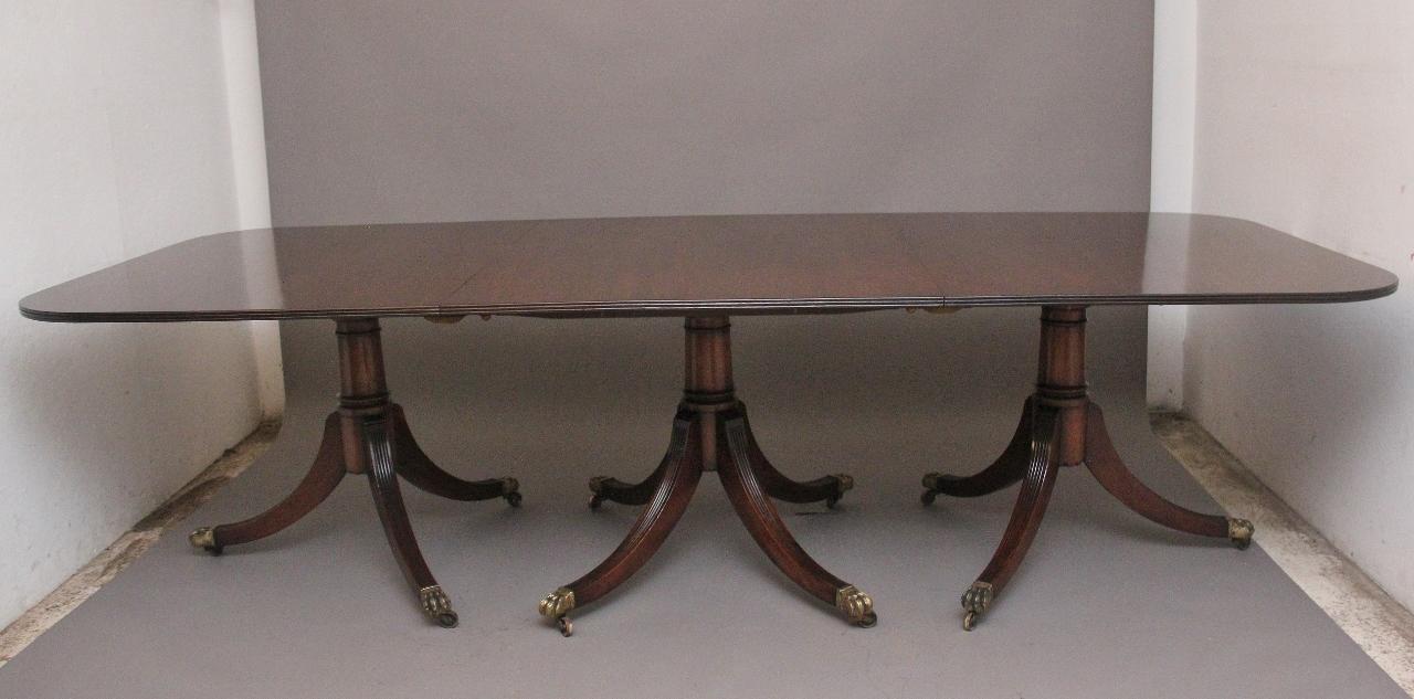 Early 20th Century Three Pedestal Dining Table (1 of 10)