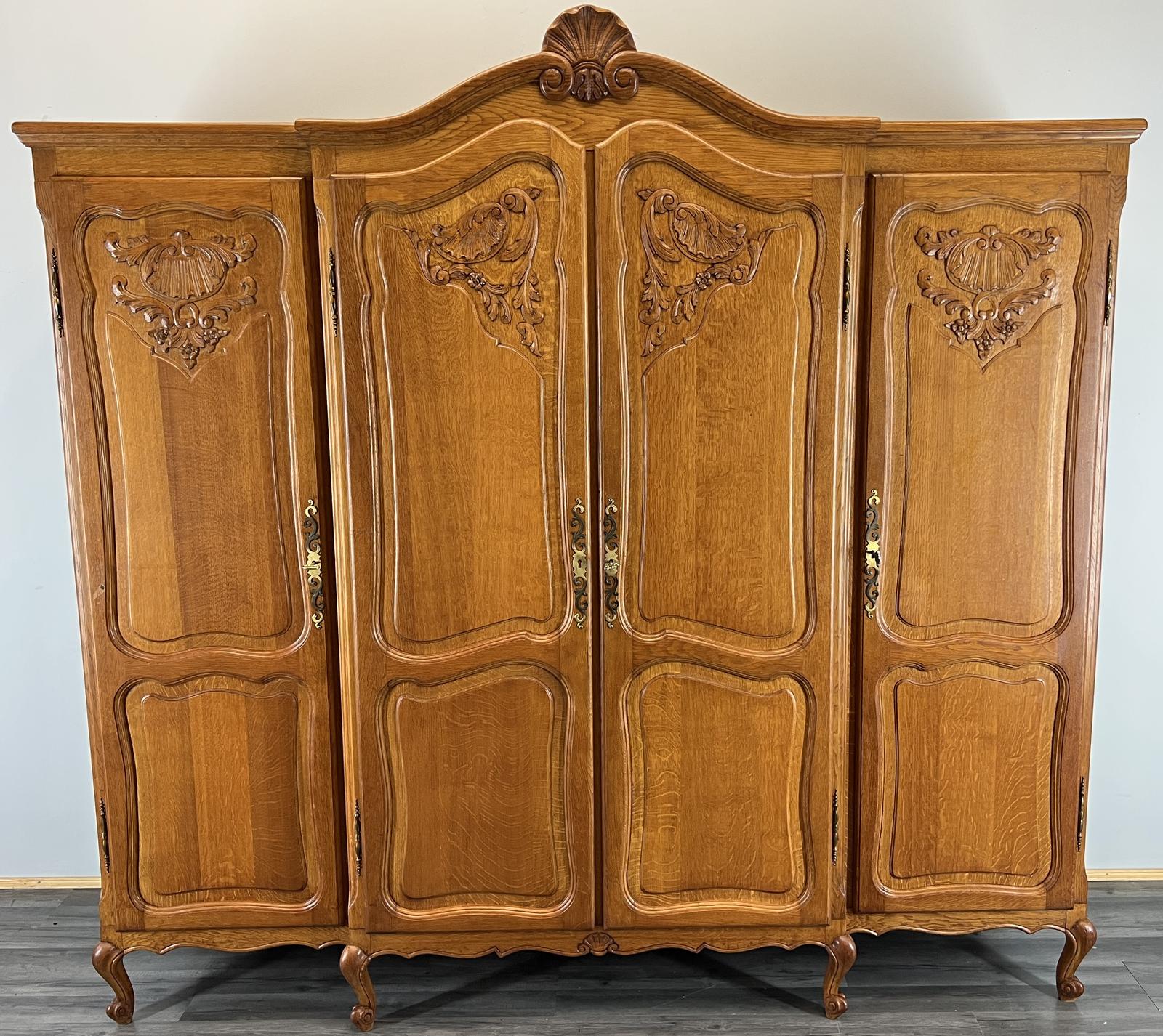 Wardrobe French Vintage Oak 4 Doors Curved Armoire Retro (1 of 13)