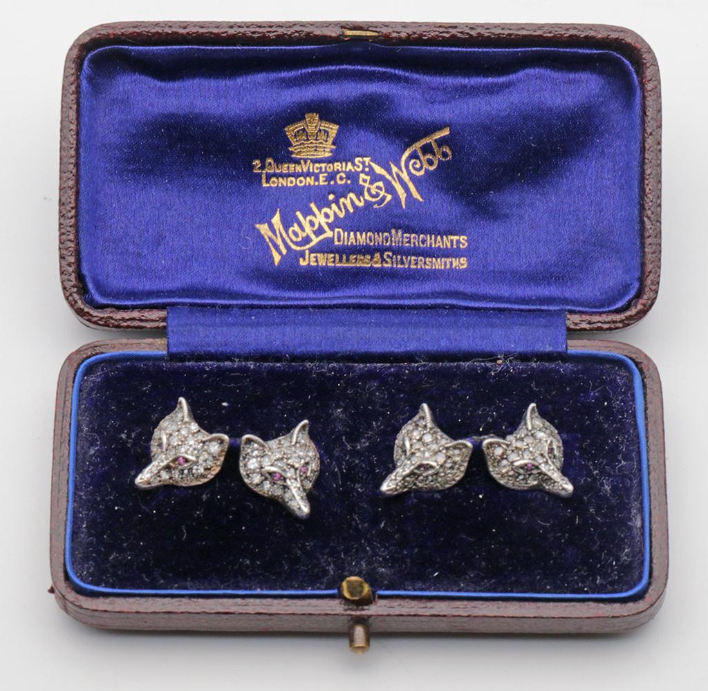 Edwardian Novelty Diamond Fox Head Cufflinks (1 of 2) Edwardian Novelty Diamond Fox Head Cufflinks (1 of 2)