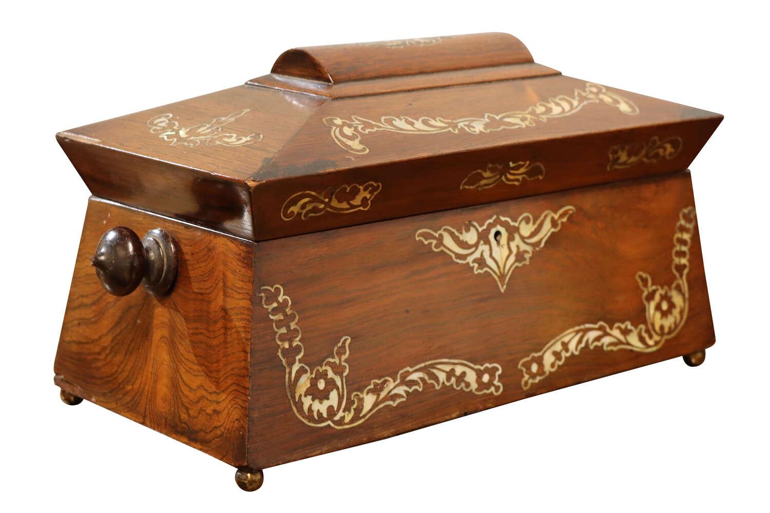 Victorian Rosewood Sarcophagus Shaped Tea Caddy (1 of 6)