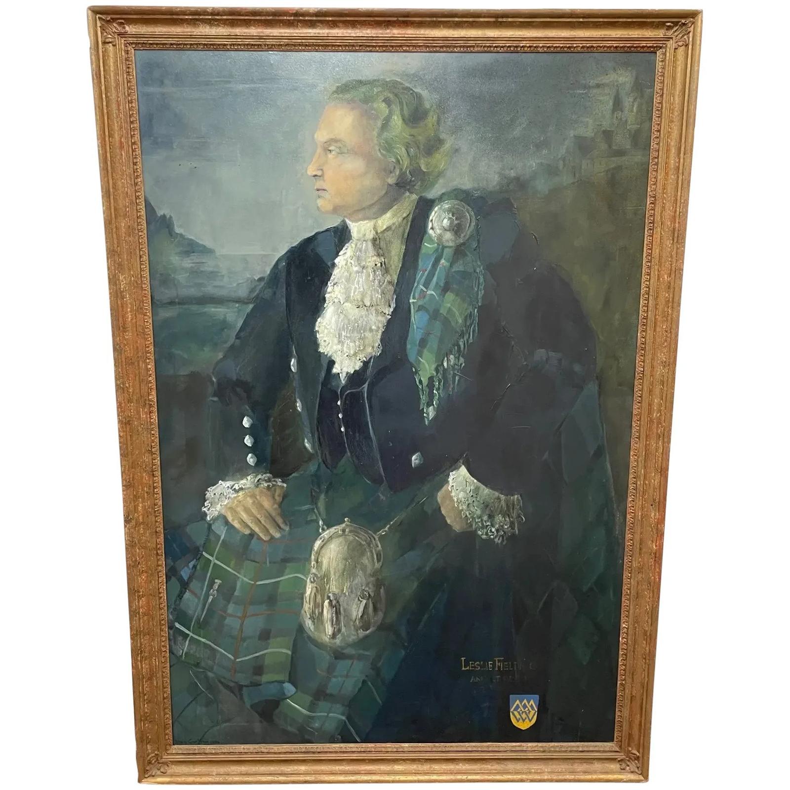 Huge Portrait Oil Painting Diplomat Sir Leslie Fielding Scottish Tartan Dress (1 of 71)