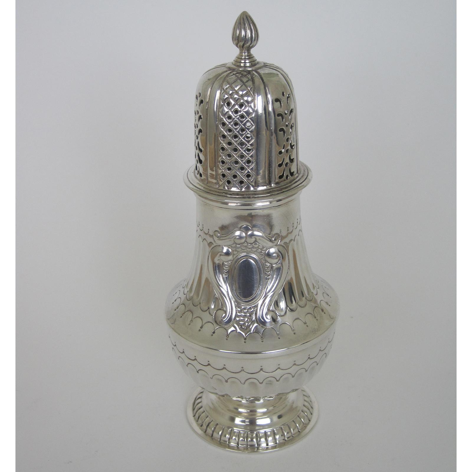 Victorian Silver Baluster Shaped Sugar Caster with Fluted & Scroll Embossed Body (1 of 7)