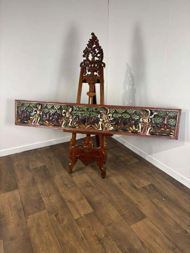 Large Hand Carved Wooden Panel Depicting Figures in A Forest (1 of 16)