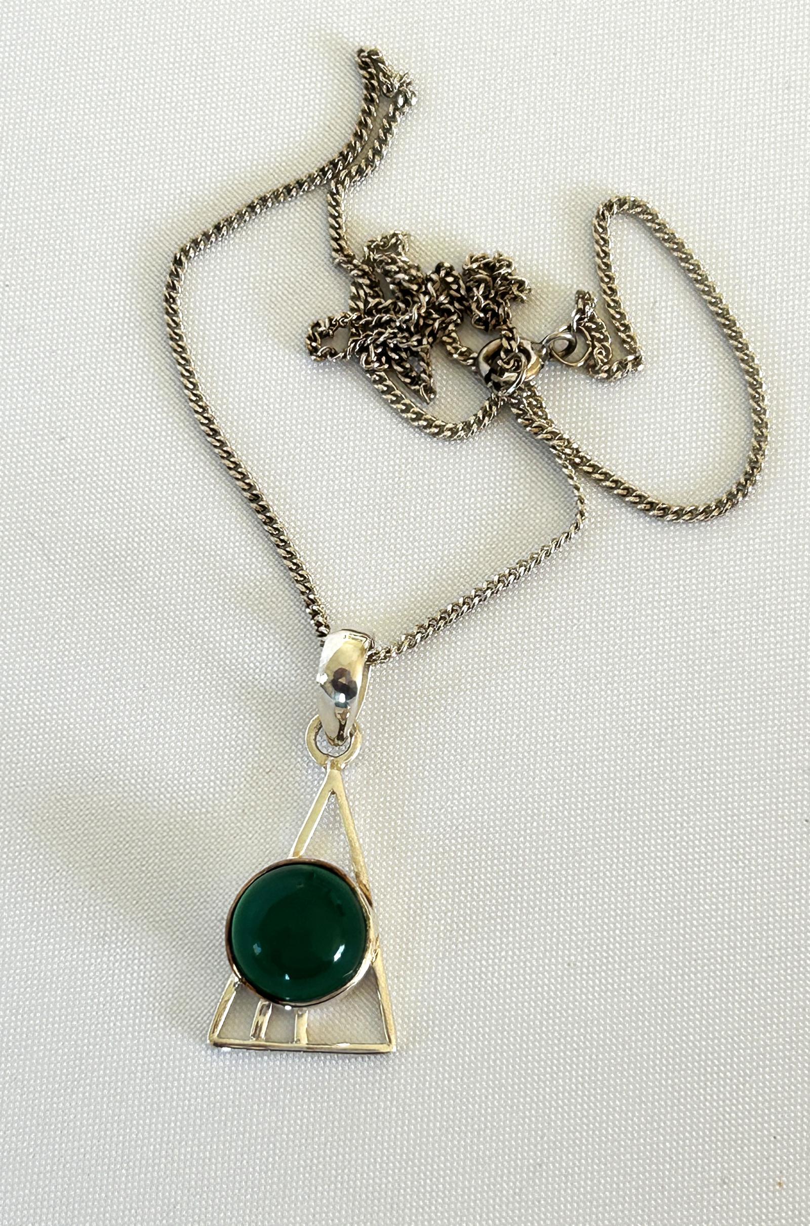 Modernist Silver & Chrysoprase Vintage Pendant Necklace (1 of 6)