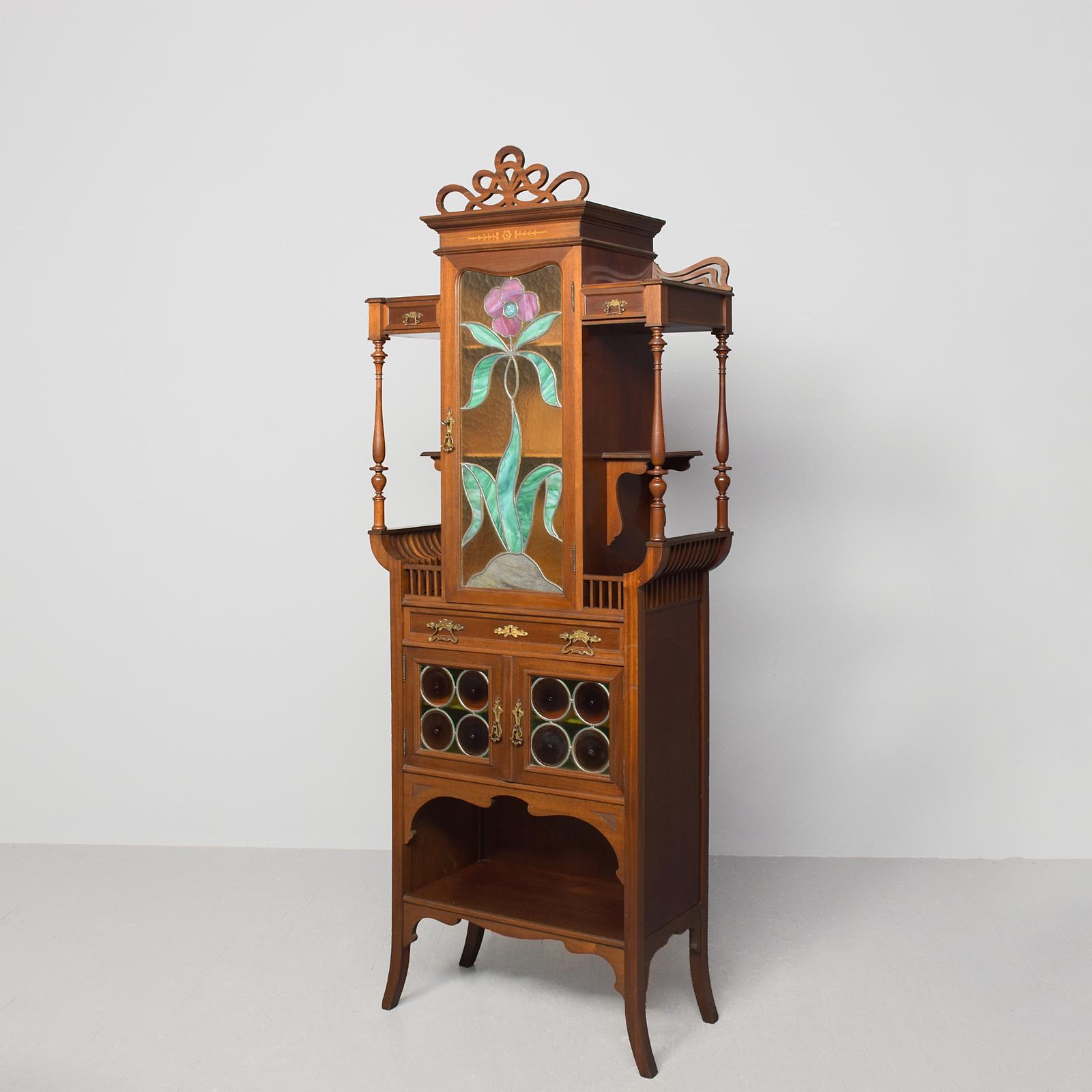 Rare Art Nouveau Stained Glass & Inlaid Mahogany Cabinet in Exceptional Condition (1 of 11) Rare Art Nouveau Stained Glass & Inlaid Mahogany Cabinet in Exceptional Condition (1 of 11)