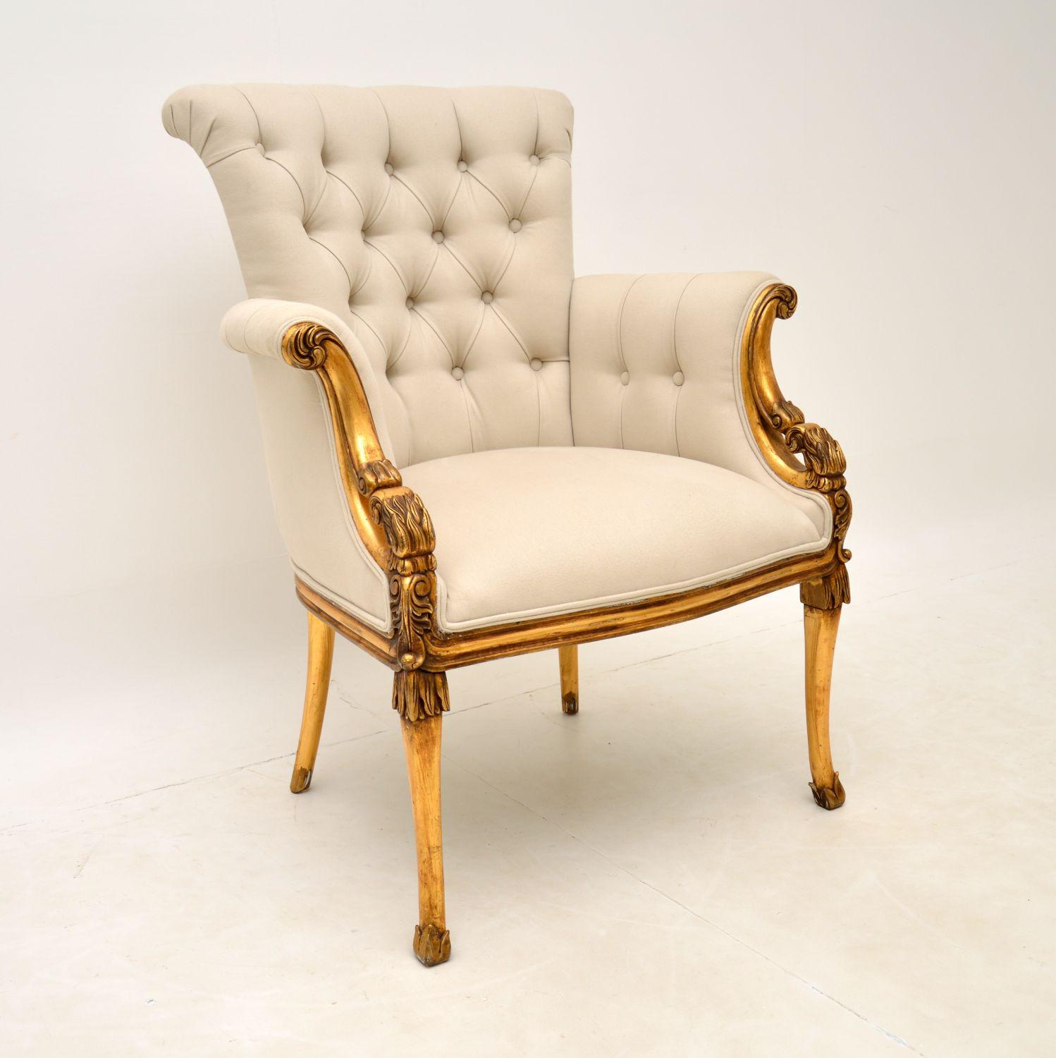 Antique French Style Giltwood Deep Buttoned Armchair (1 of 11) Antique French Style Giltwood Deep Buttoned Armchair (1 of 11)