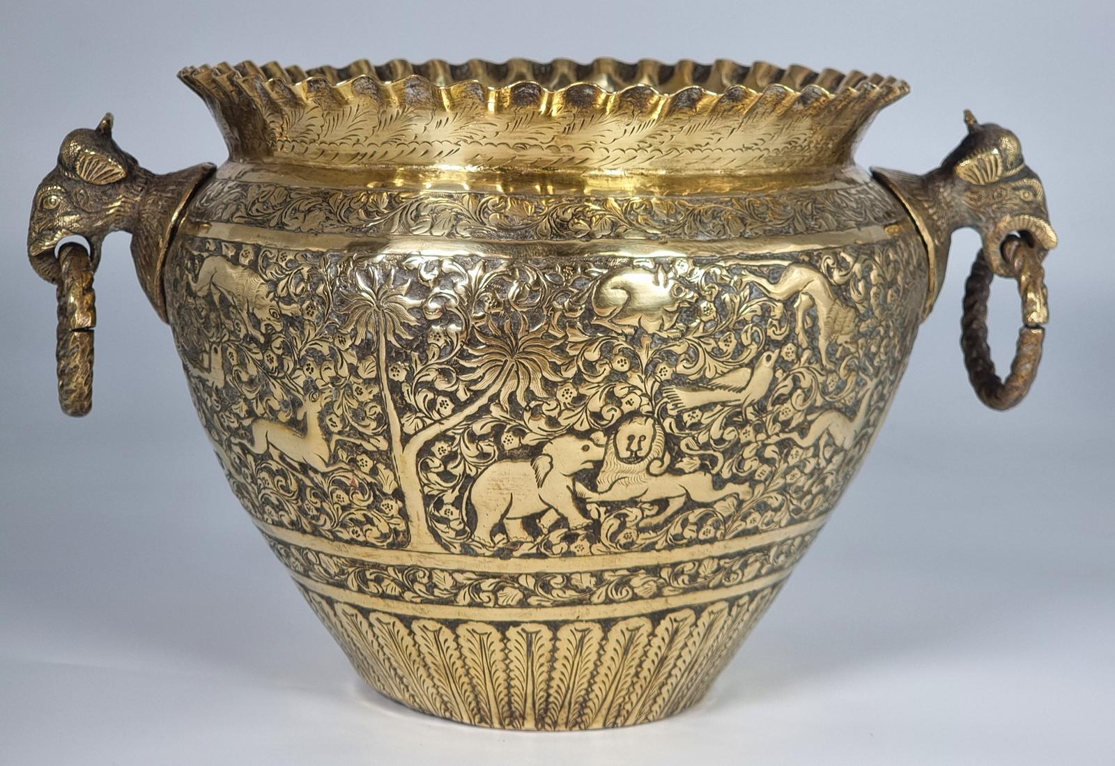 Large Indian Raj Period Brass Jardinière Hand Decorated (1 of 9) Large Indian Raj Period Brass Jardinière Hand Decorated (1 of 9)