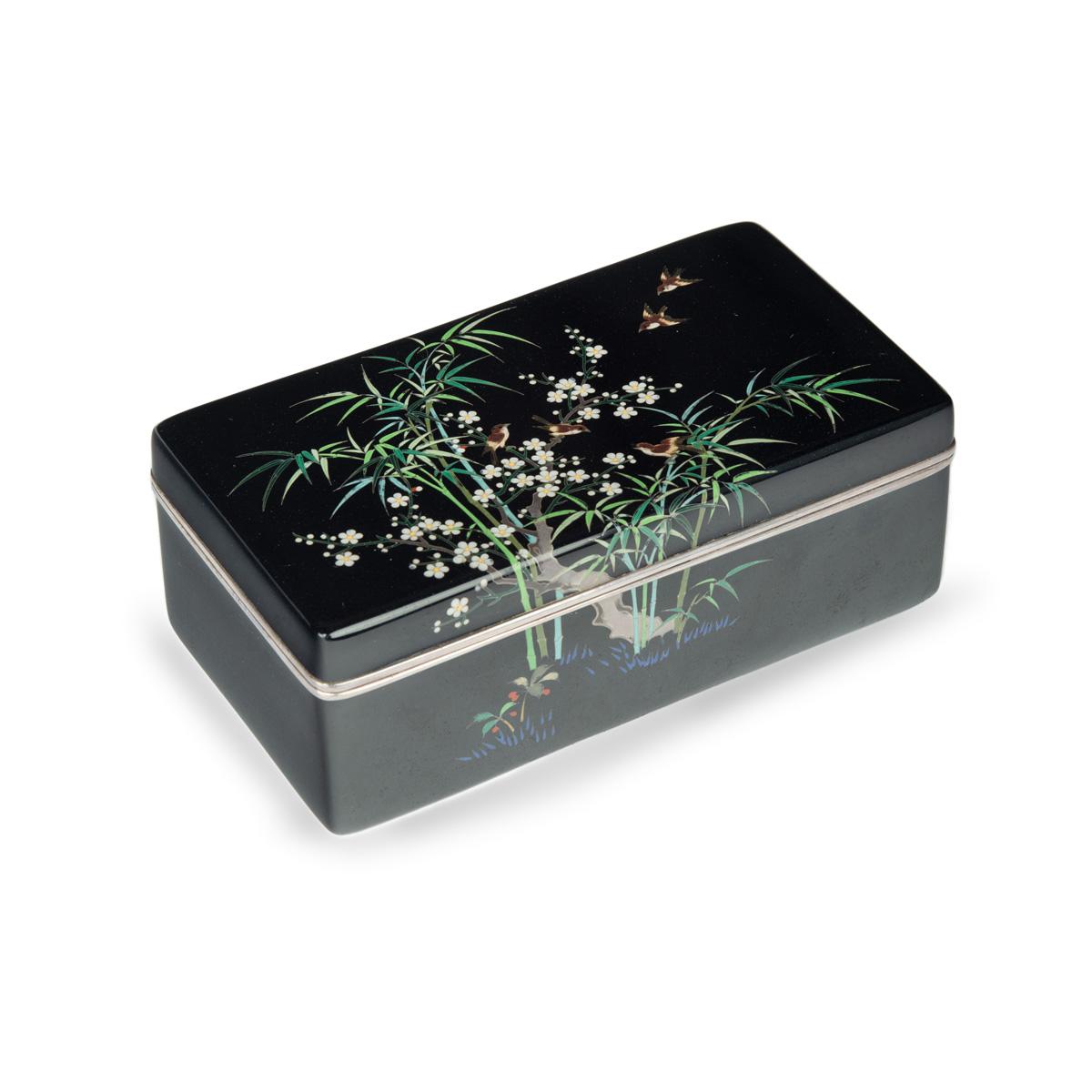 A Meiji Period Cloisonné Box and Cover with Sparrows, Prunus and Bamboo (1 of 6)