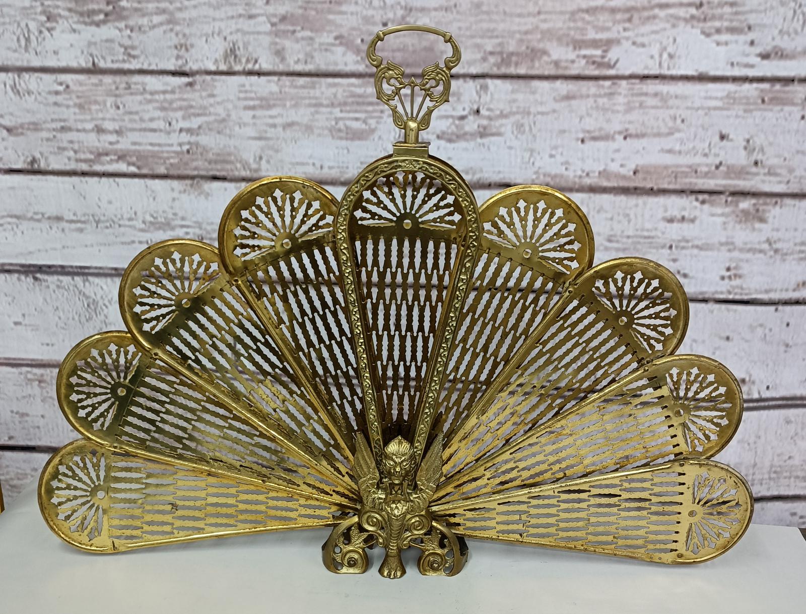 Edwardian Folding Brass Peacock’s Tail Fire Screen (1 of 5)