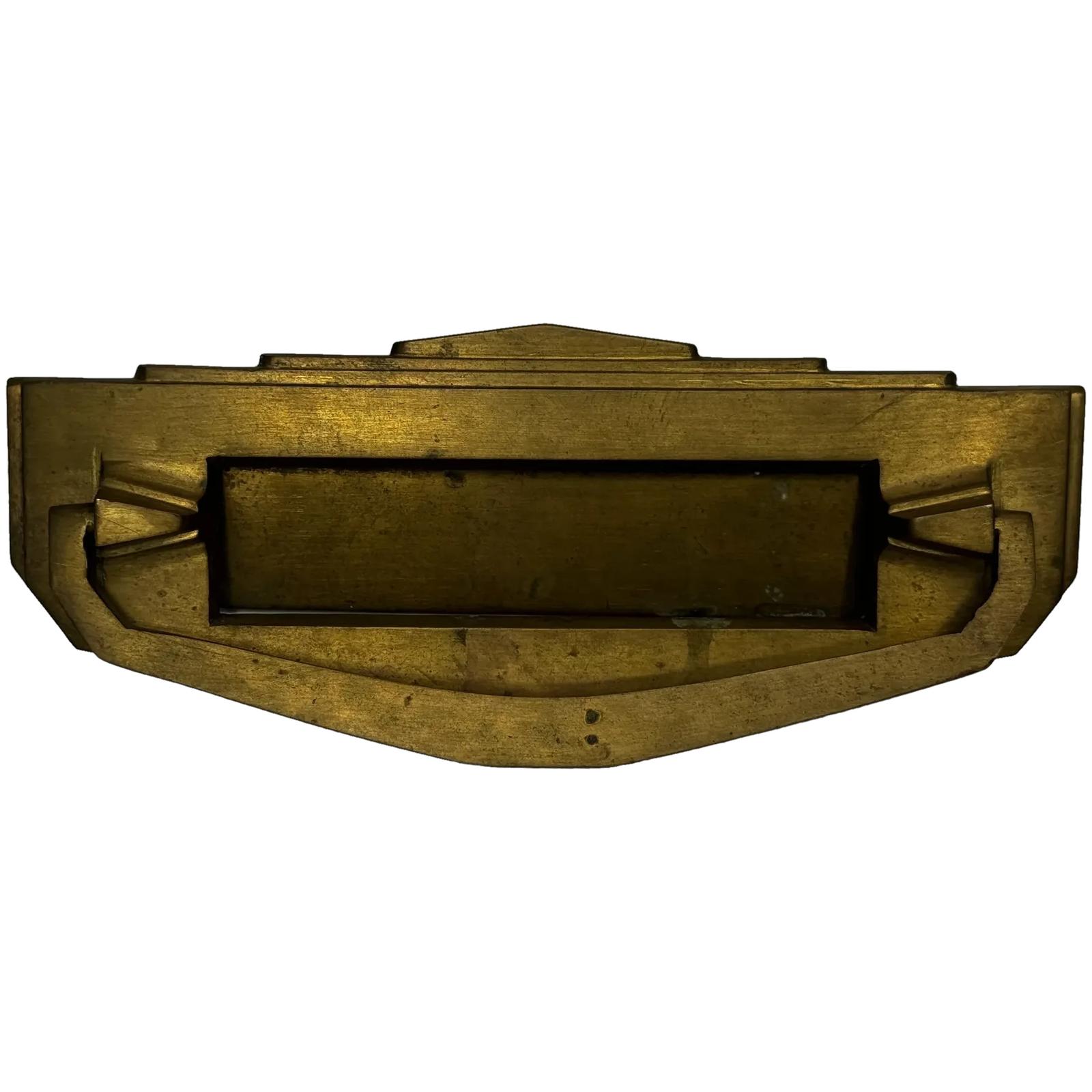 Art Deco Stepped Design Brass Door Knocker with Mail Slot (1 of 39)