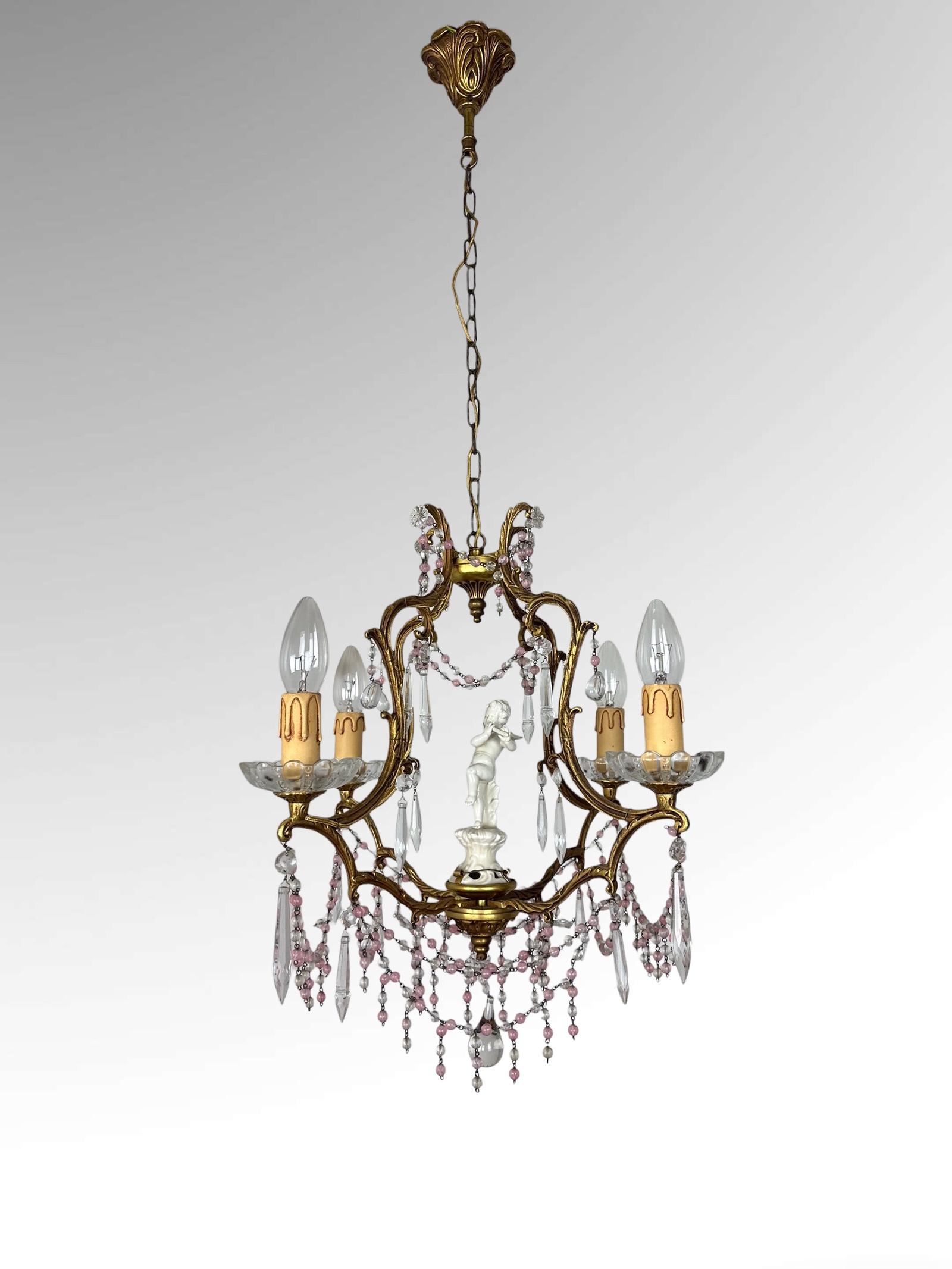 Gilt Bronze Chandelier Ceiling Light Crystal Droplets Cherub (1 of 13) Gilt Bronze Chandelier Ceiling Light Crystal Droplets Cherub (1 of 13)