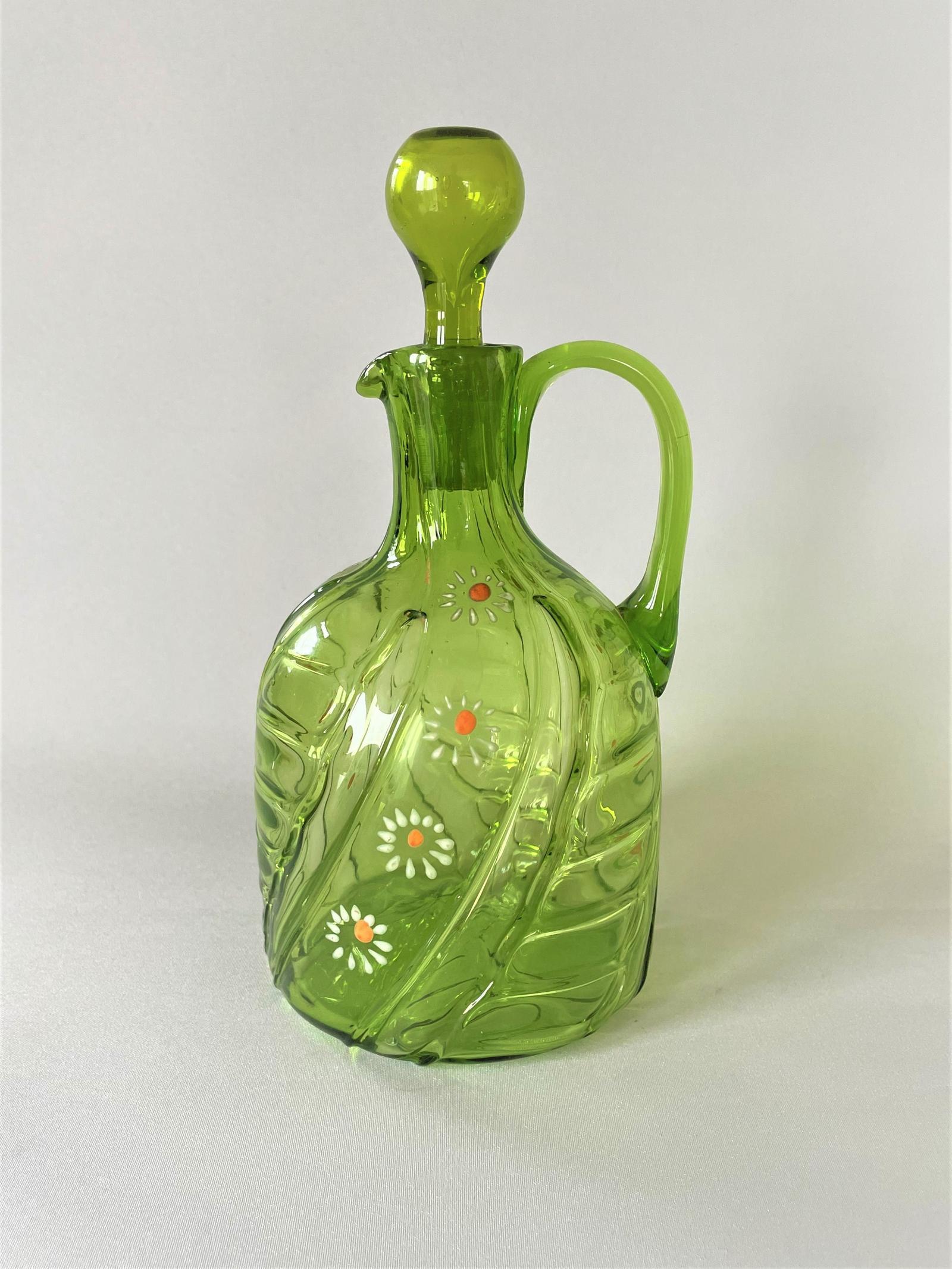 Victorian Enamel Painted Green Wine Jug (1 of 6)
