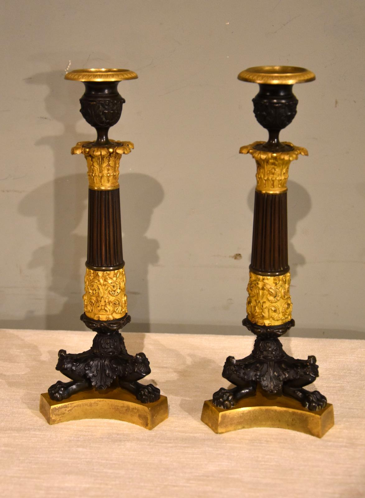 Pair of French Empire Bronze and Gilt Bronze Candlesticks (1 of 6)