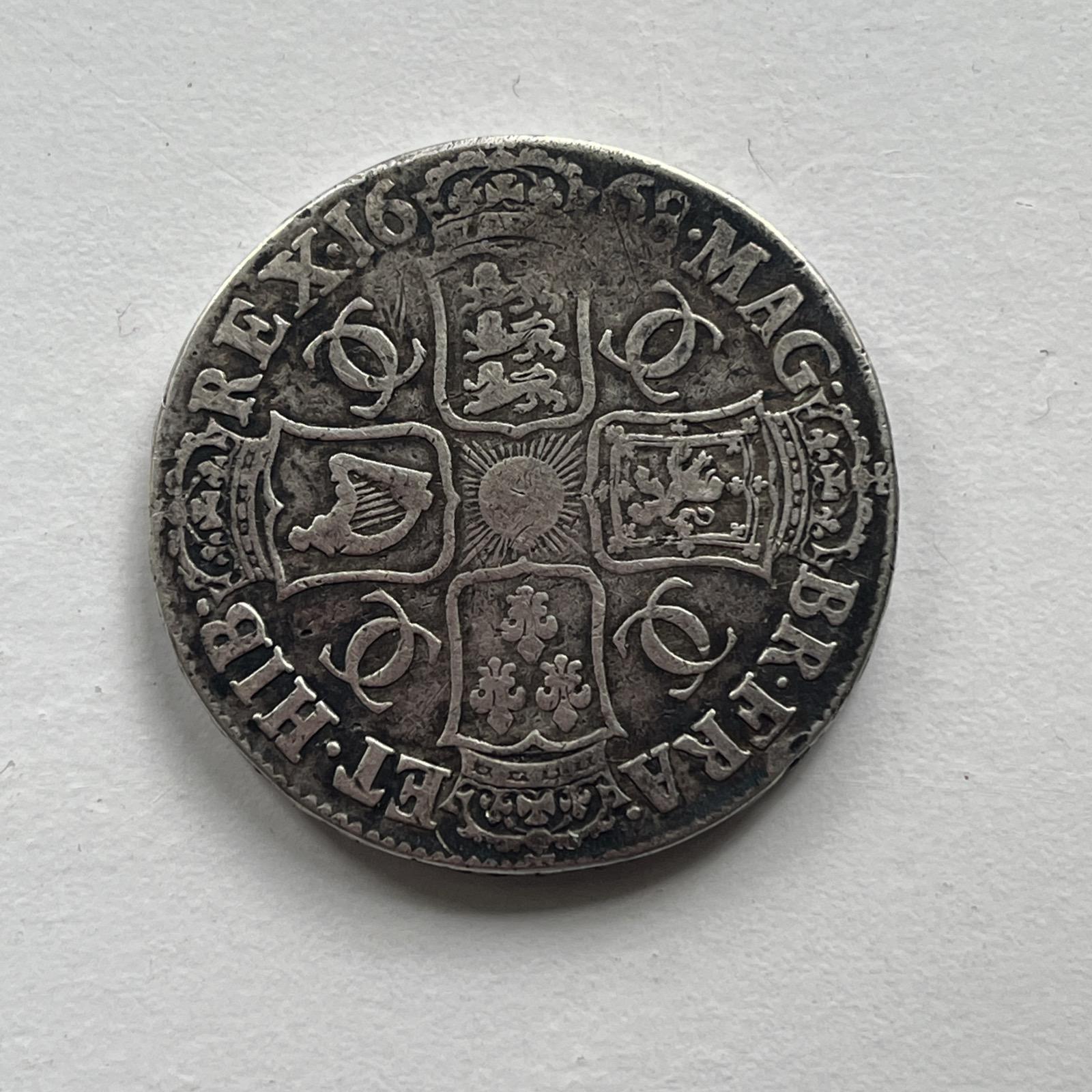 Charles II - 1668 (VICESIMO) Silver Crown - Ex-mount (1 of 16)