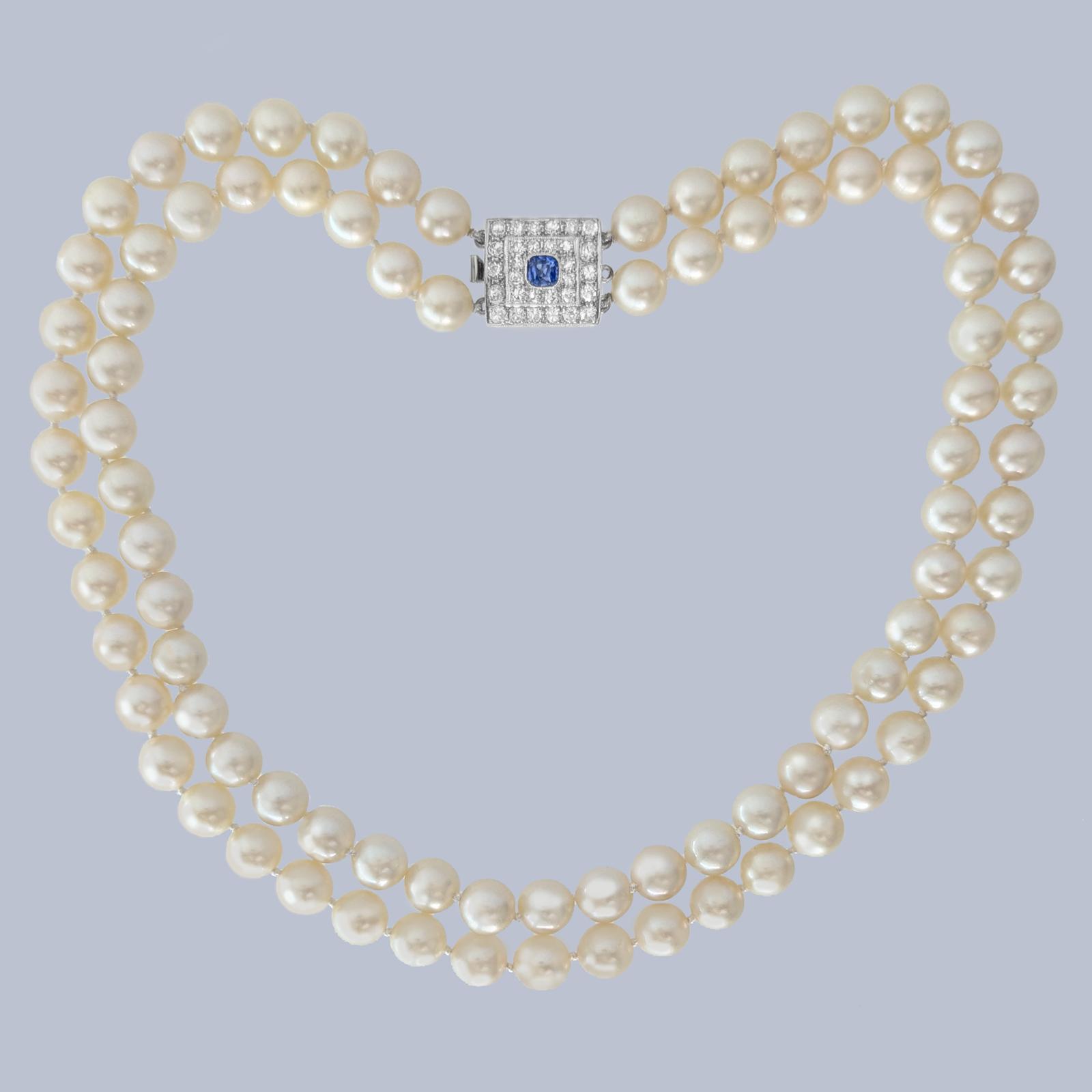 Art Deco Pearl Necklace Sapphire Diamond 18ct Gold Clasp with Birmingham Assay Office Pearl Jewellery Report (1 of 15) Art Deco Pearl Necklace Sapphire Diamond 18ct Gold Clasp with Birmingham Assay Office Pearl Jewellery Report (1 of 15)