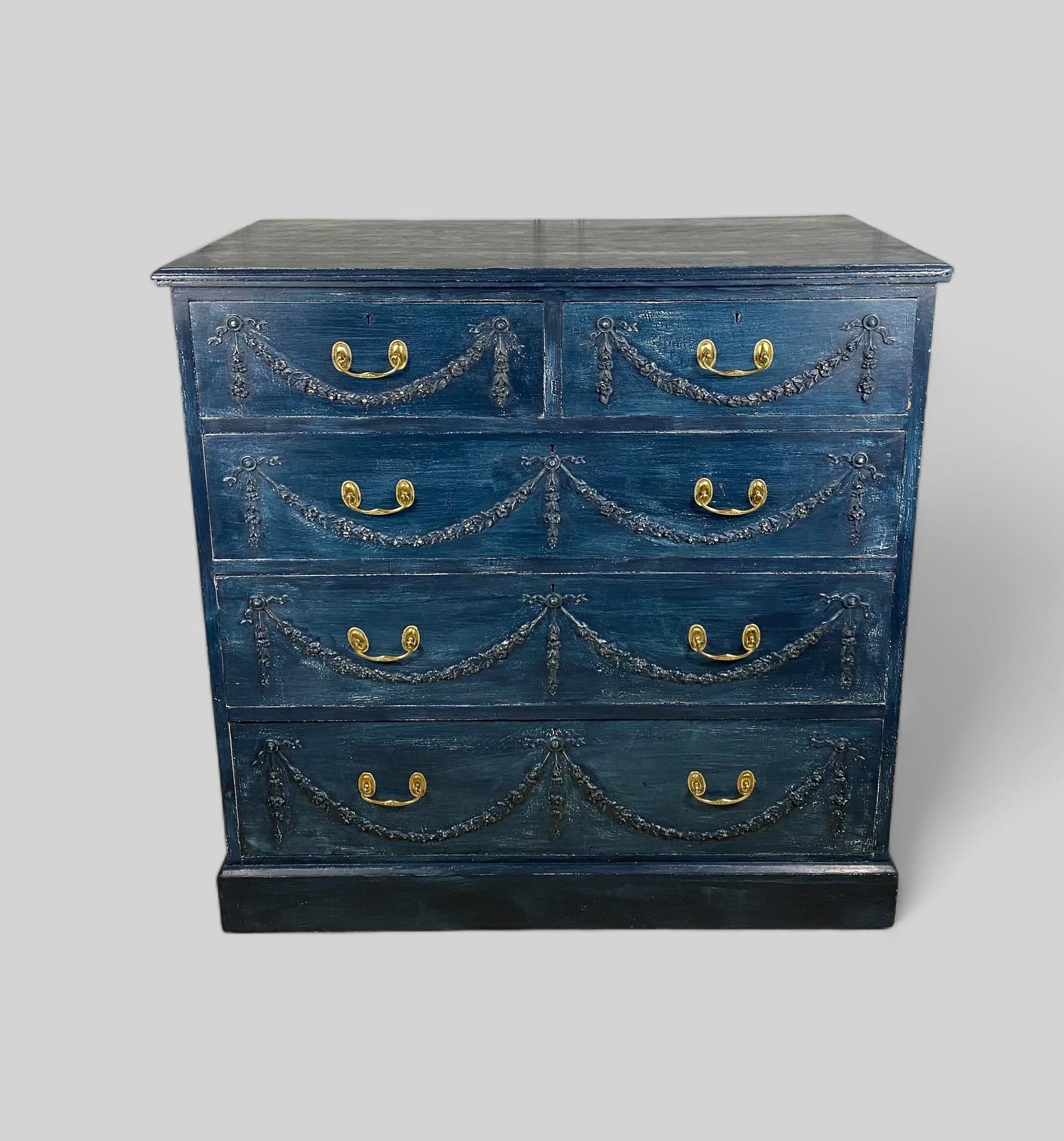 Victorian Pine Blue Painted Chest of Drawers (1 of 14)