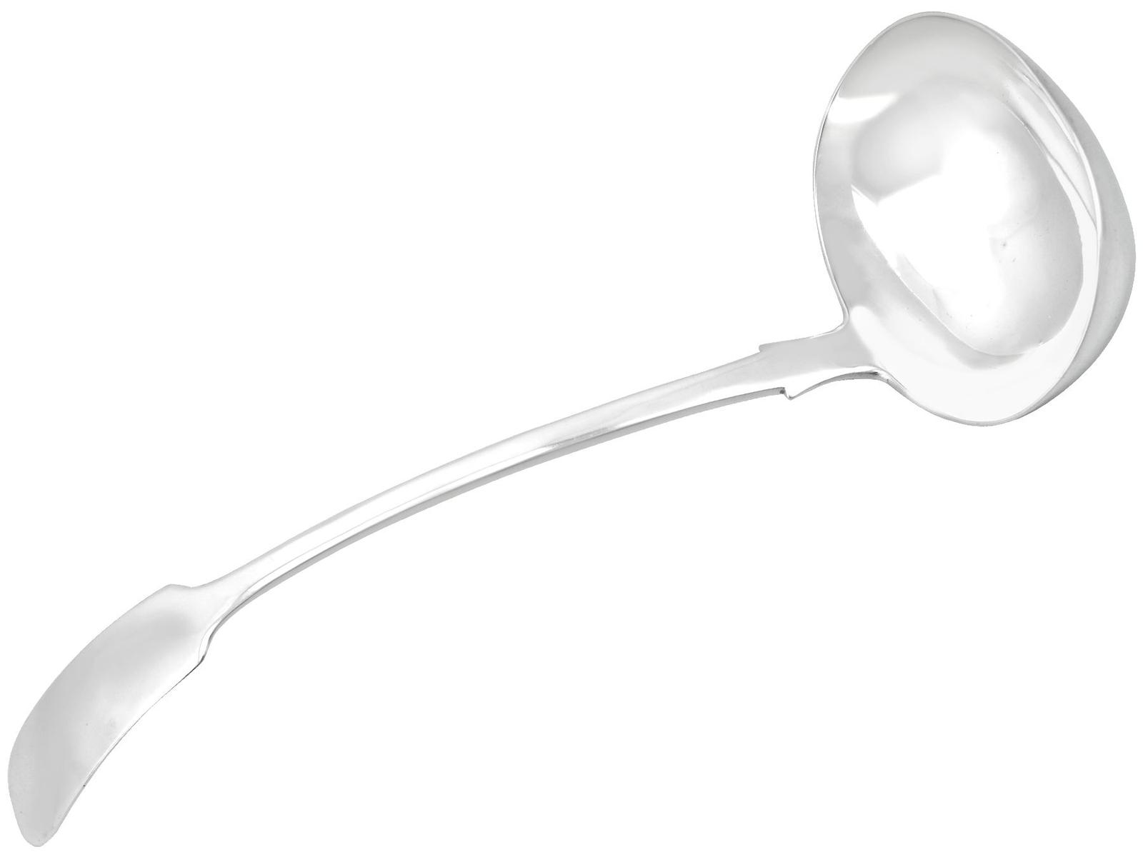 Newcastle Sterling Silver Fiddle Pattern Soup Ladle - Antique Victorian 1846 (1 of 6)