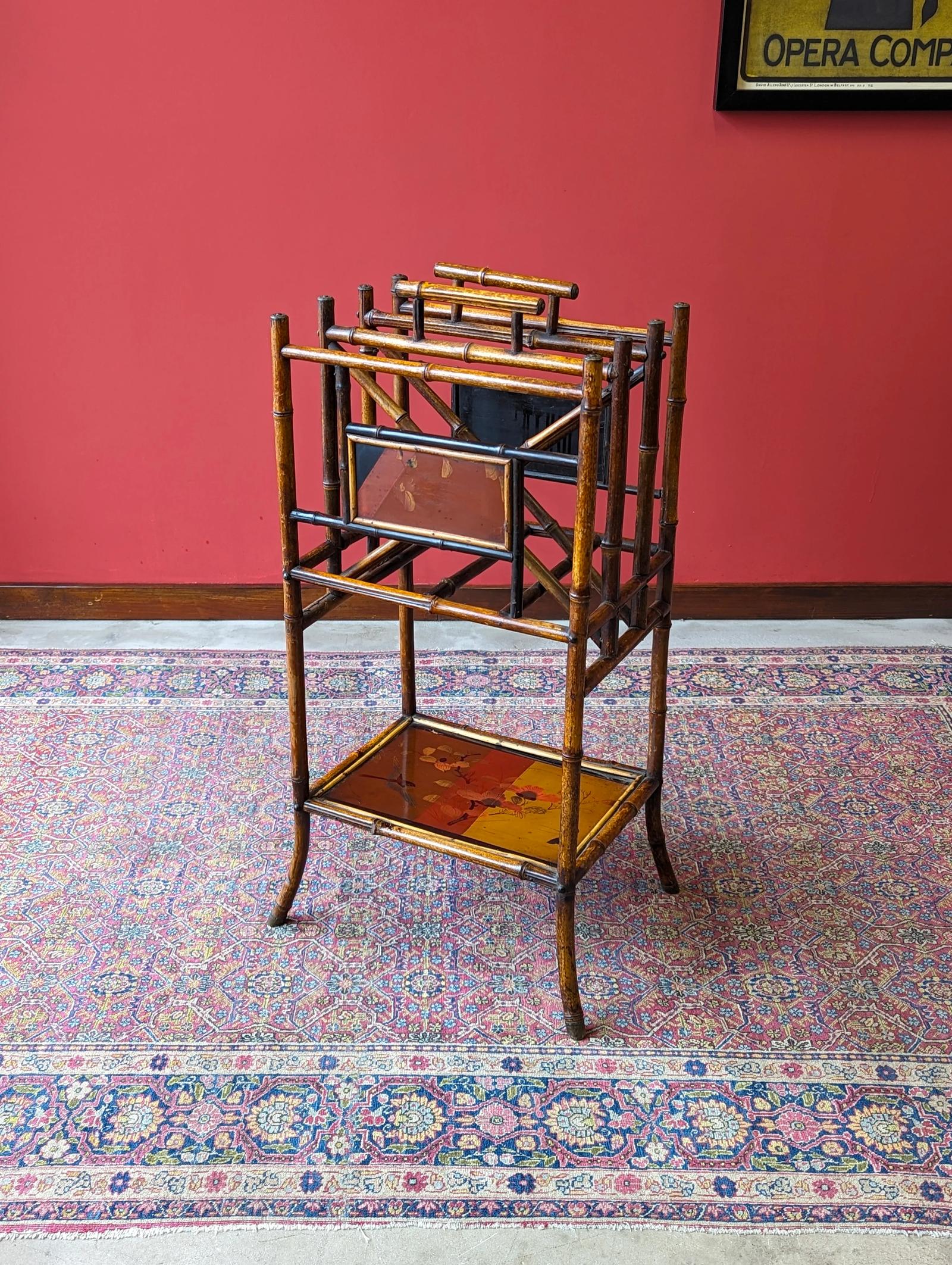 Antique Victorian Original Lacquer Bamboo Magazine Stand / Canterbury by W. F. Needhams (1 of 10)