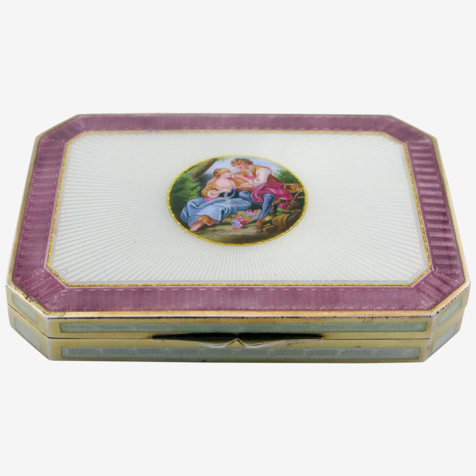 Alexander Sturm Vienna .935 Silver Gilt Guilloche Enamel Snuff Box (1 of 13)