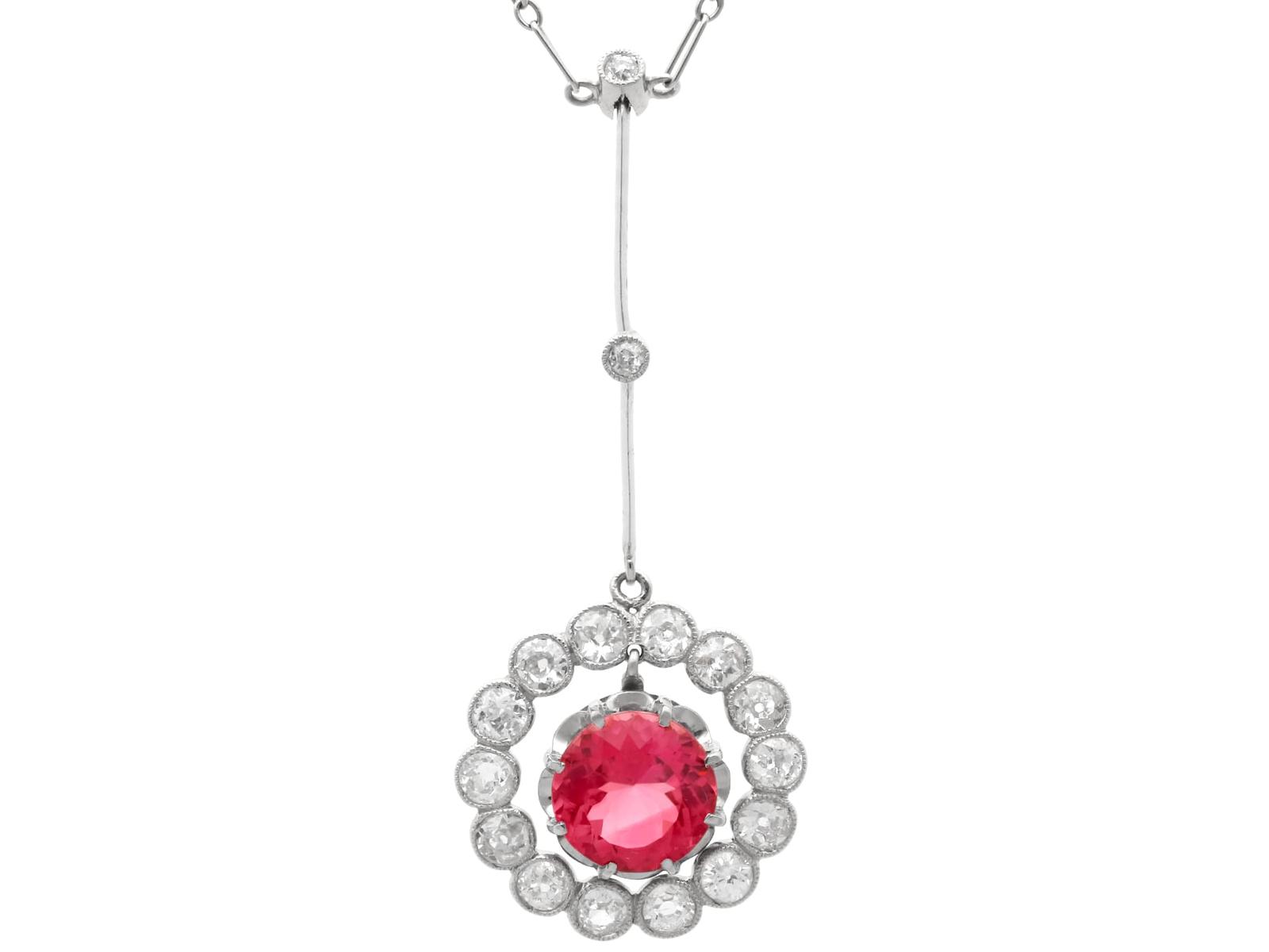 Antique 3.18ct Pink Tourmaline, 2.10ct Diamond and Platinum Pendant Circa 1925 (1 of 9) Antique 3.18ct Pink Tourmaline, 2.10ct Diamond and Platinum Pendant Circa 1925 (1 of 9)