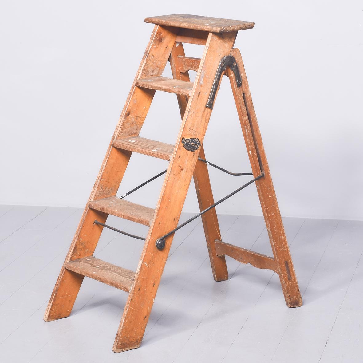 Edwardian Pitch Pine Folding Ladder / Library Steps (1 of 9)