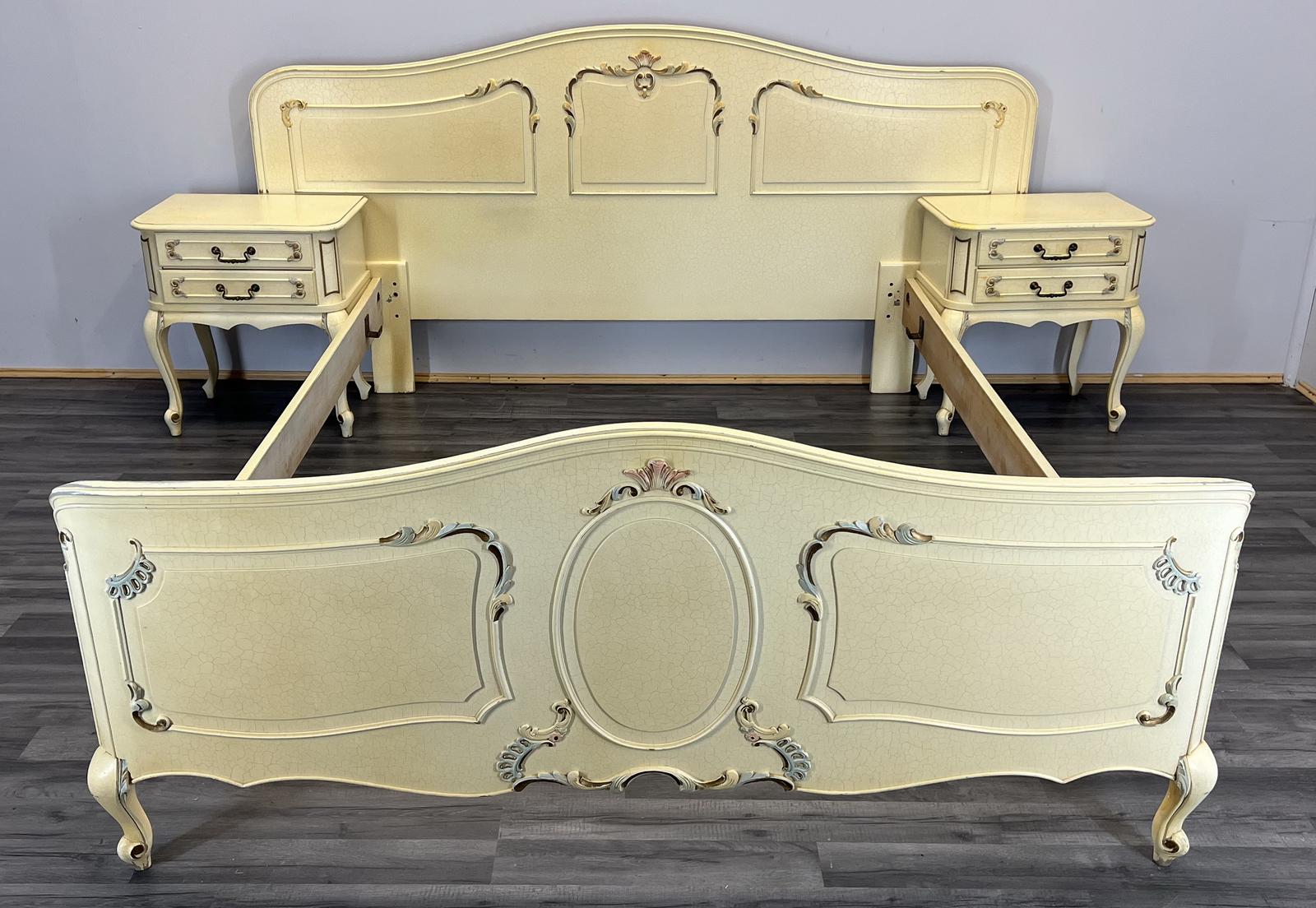 Vintage French Shabby Chic King Size Bed with Bedside Tables (1 of 17) Vintage French Shabby Chic King Size Bed with Bedside Tables (1 of 17)