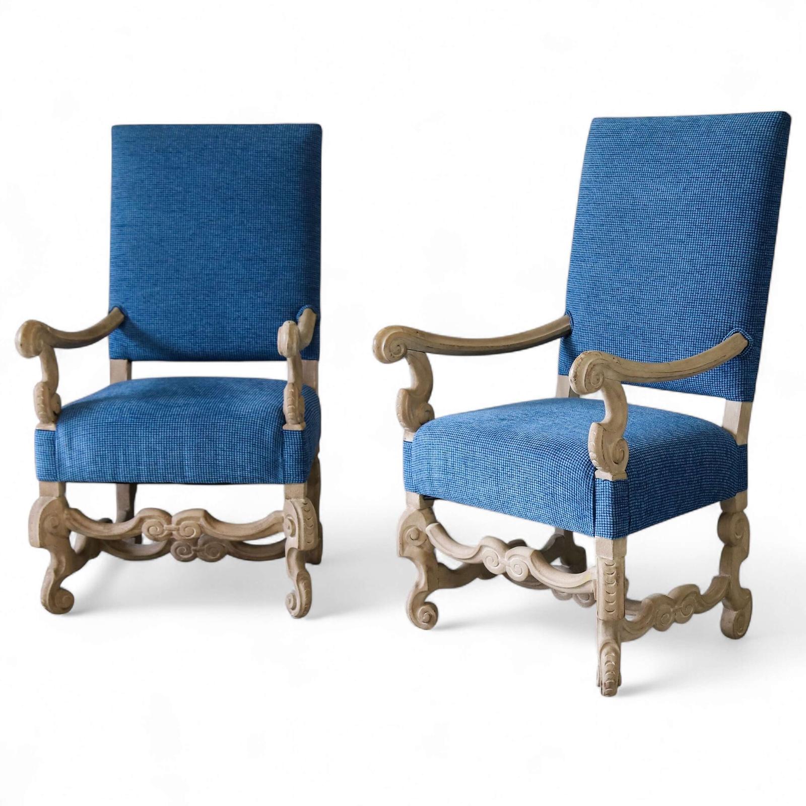 Pair of 19th-Century Dutch Carved Walnut Sculptural & High-Back Armchairs  - Reupholstered (1 of 11)