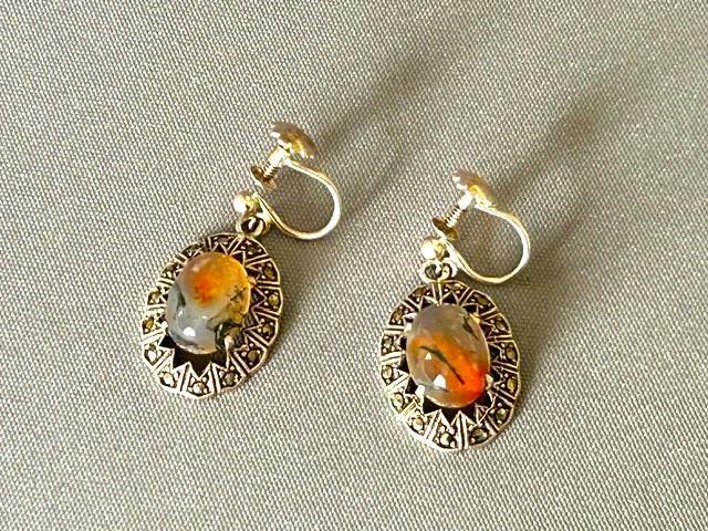 Pair of Edwardian Silver & Moss Agate Earrings (1 of 5)