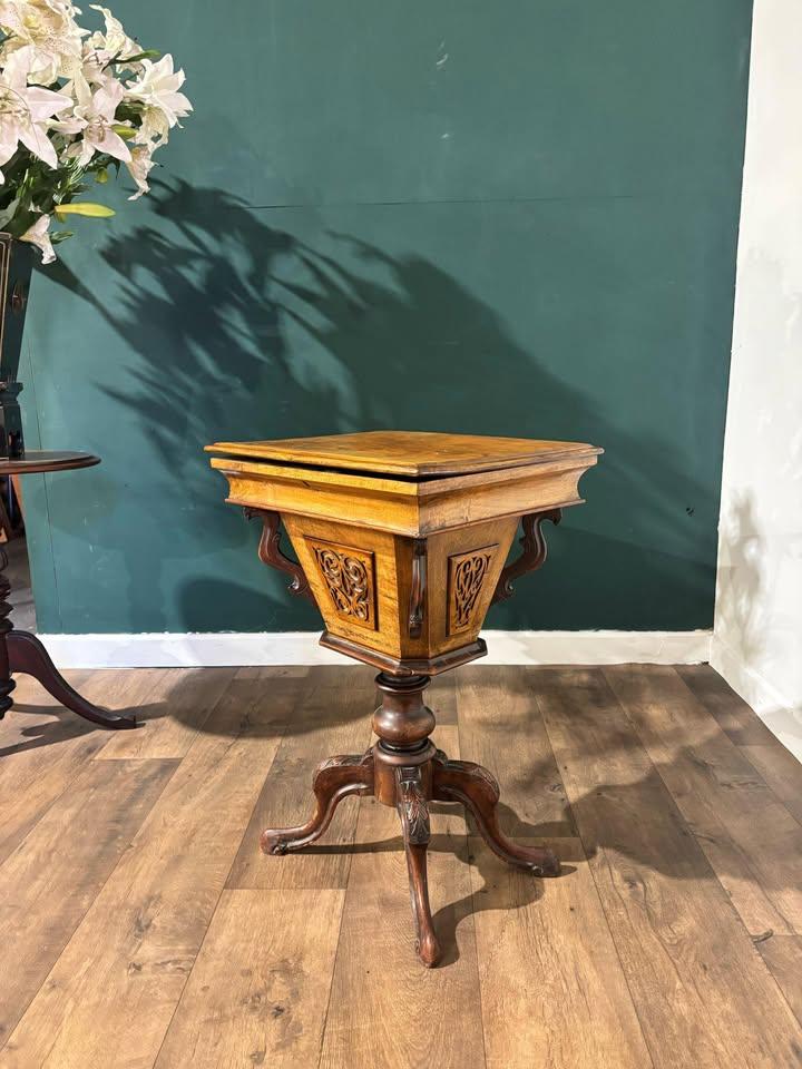 Victorian Walnut Trumpet Sewing Table (1 of 15)