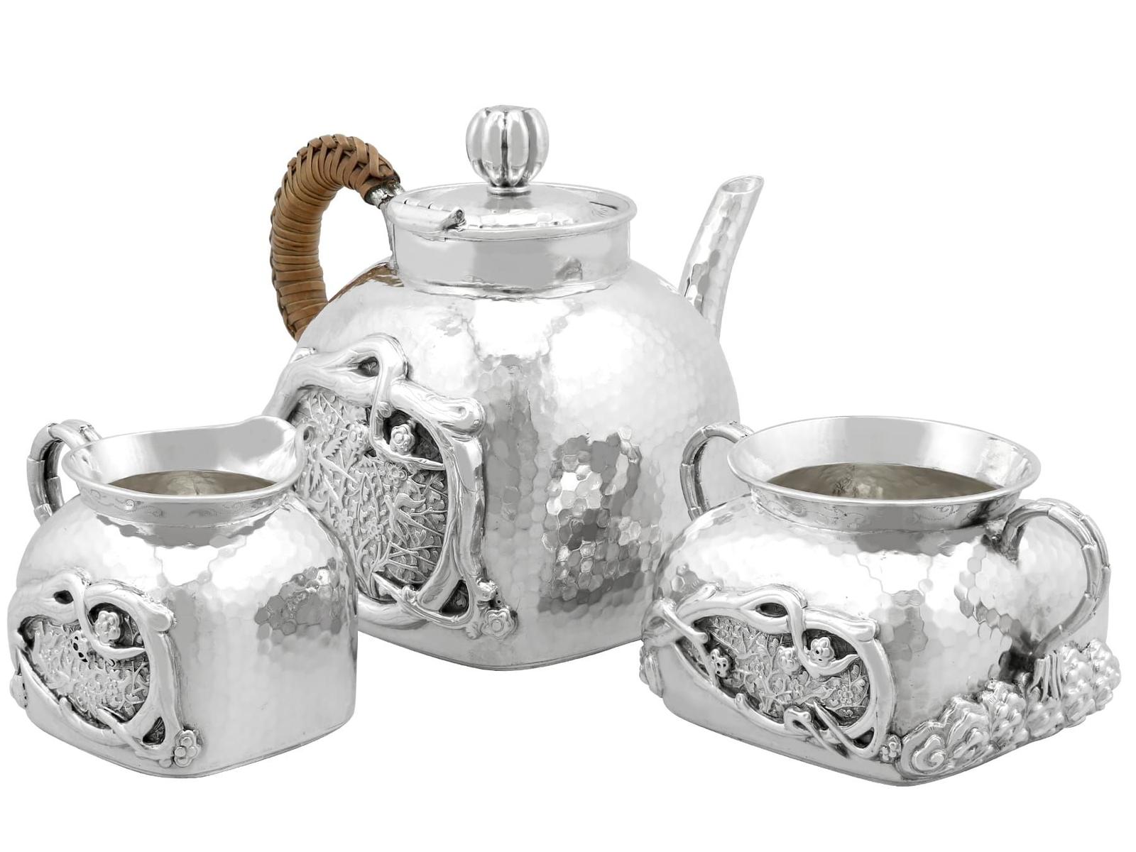 Chinese Export Silver Three Piece Tea Service c.1930 (1 of 12)