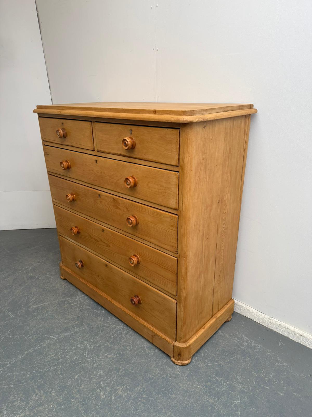 The Largest Antique /old Pine Waxed 6 Drawer Rounded Victorian Chest of Drawers (1 of 10)